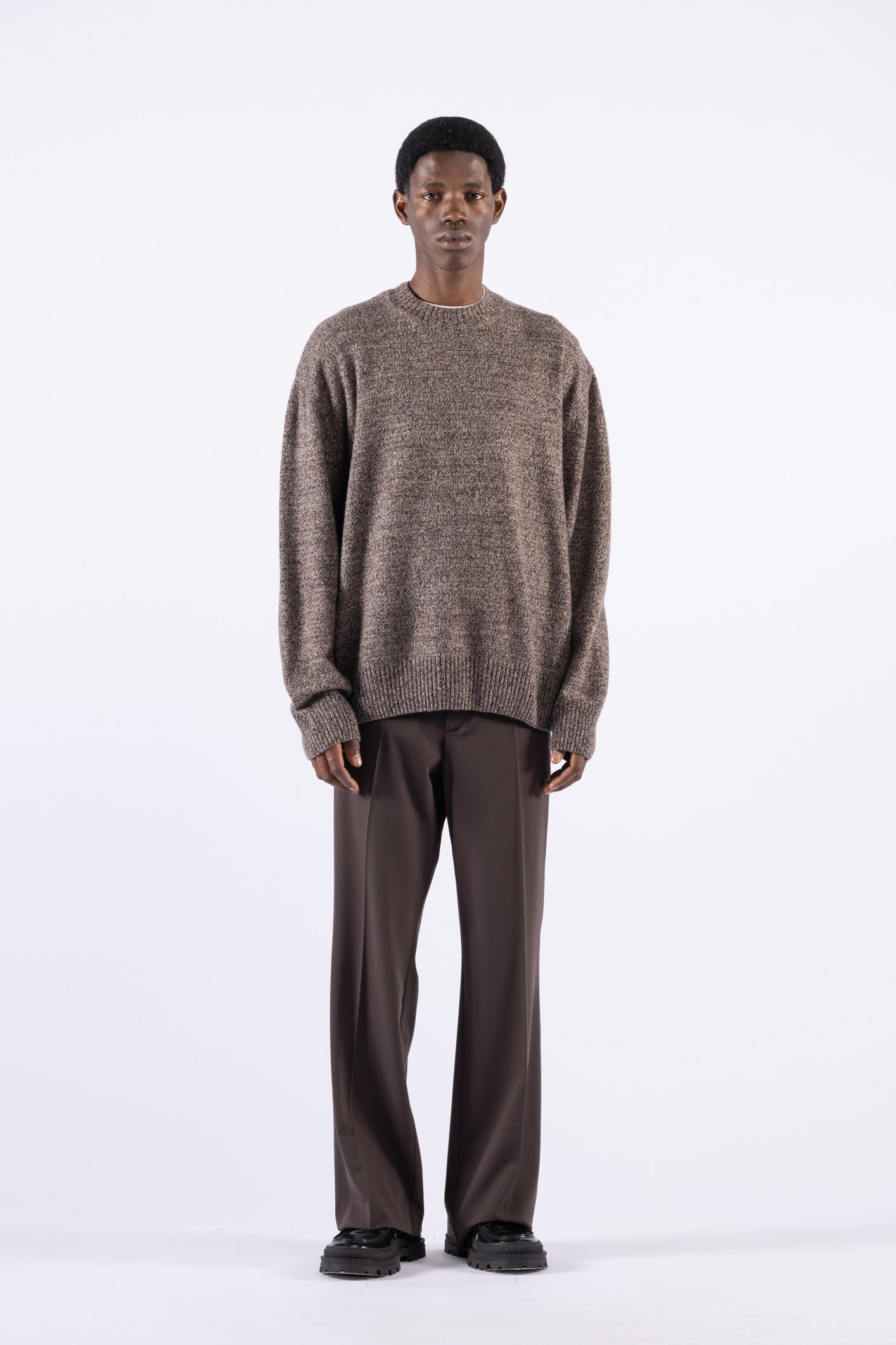 Maglia girocollo melange in lana - Moro