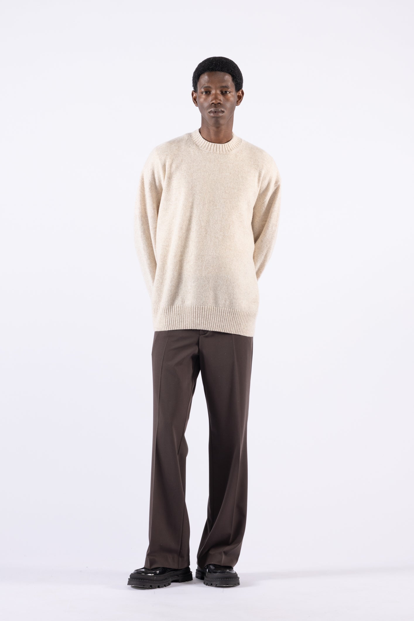 Maglia girocollo melange in lana - Panna