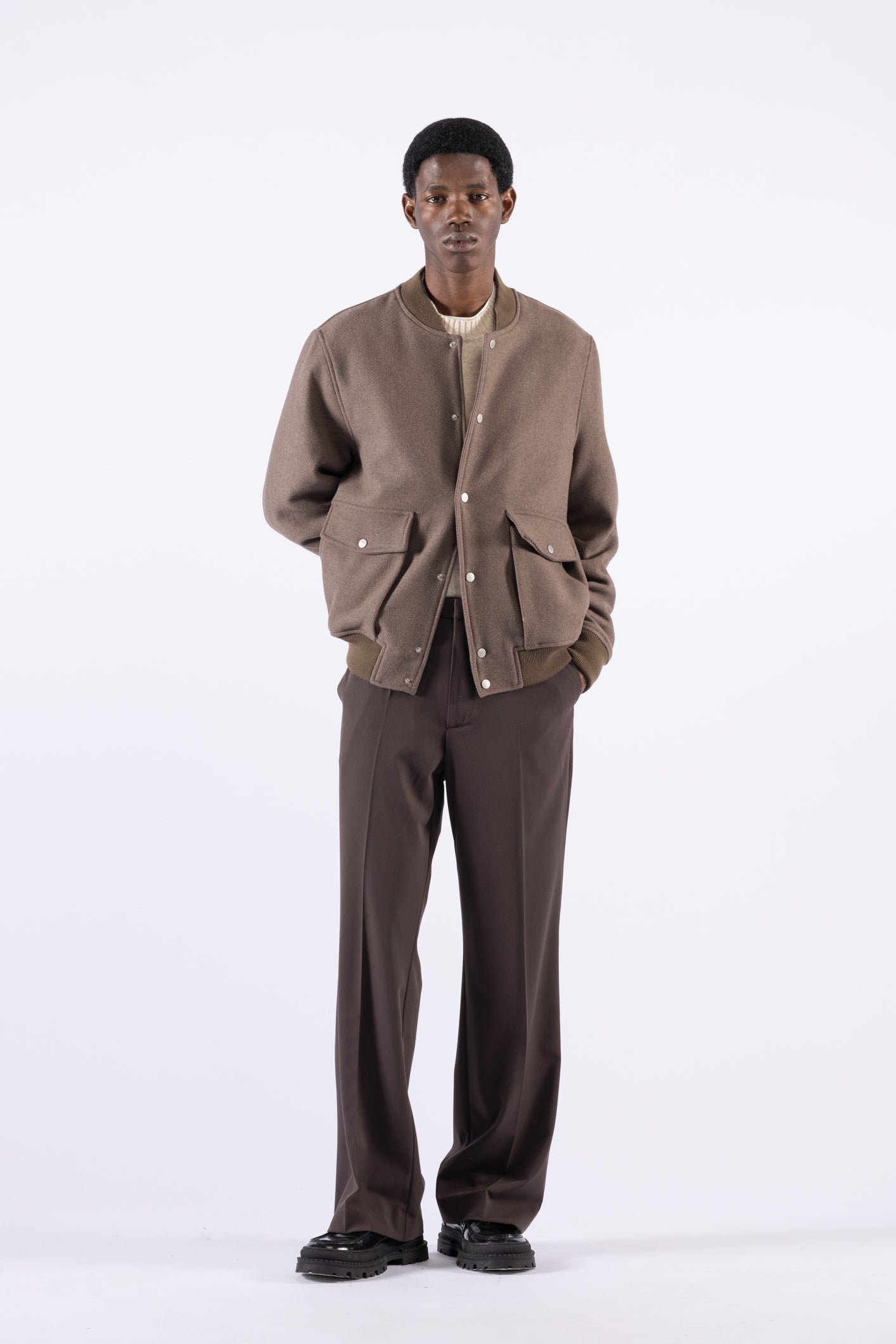 Blouson aviateur en laine - Gris tourterelle