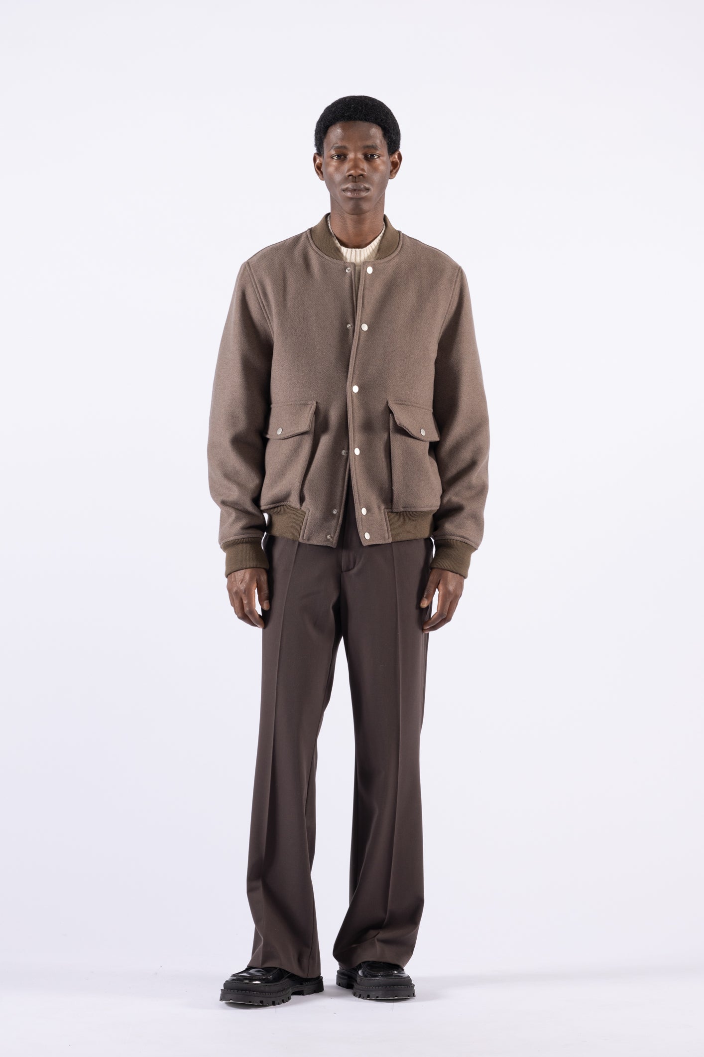 Blouson aviateur en laine - Gris tourterelle