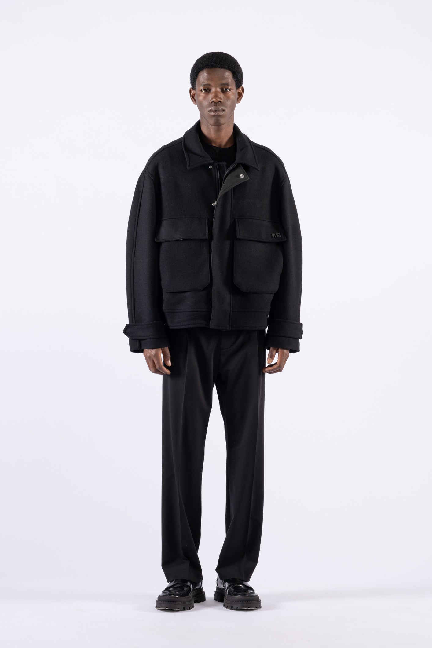 Veste oversize en laine avec poches - Noire