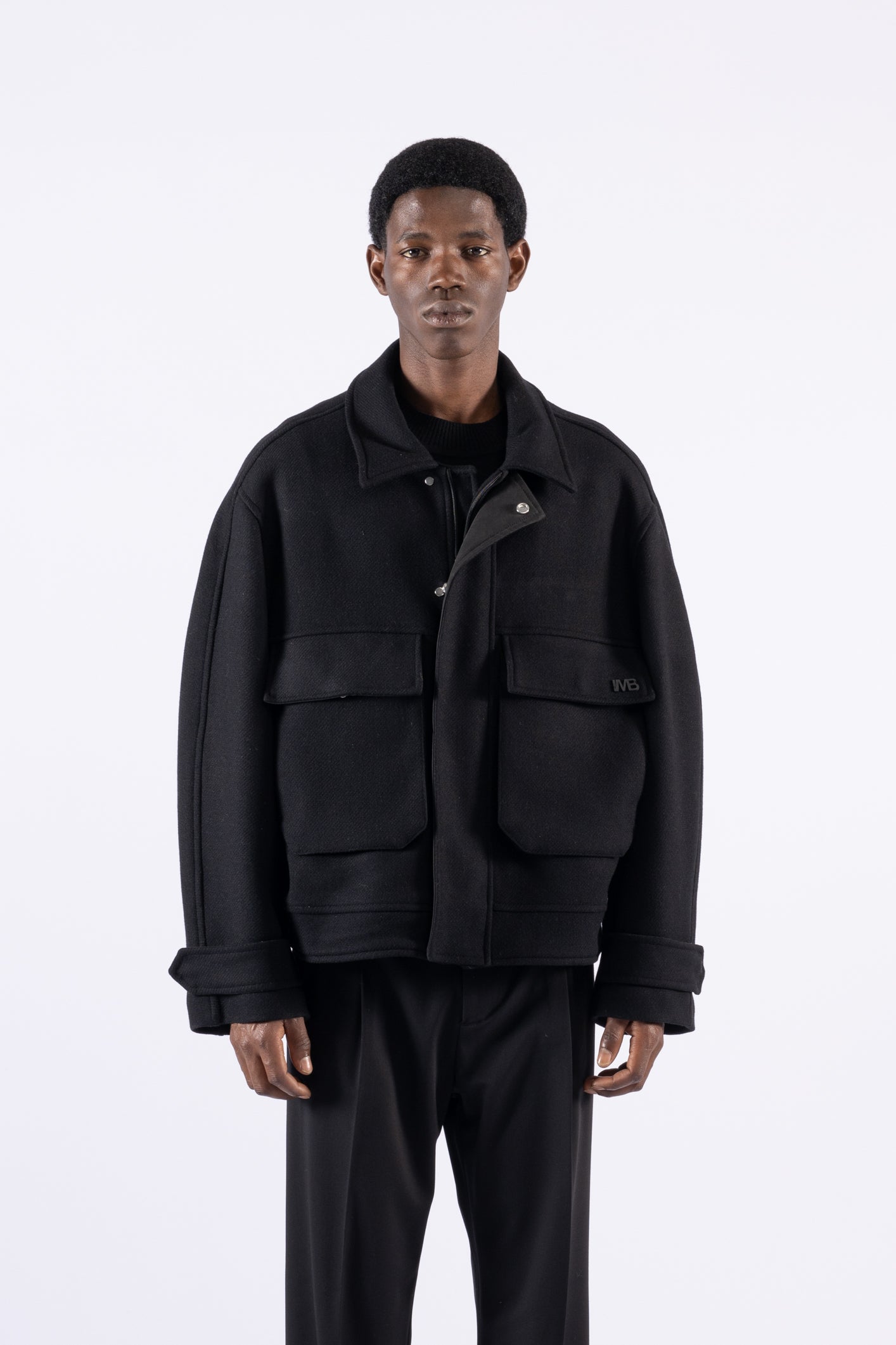 Veste oversize en laine avec poches - Noire