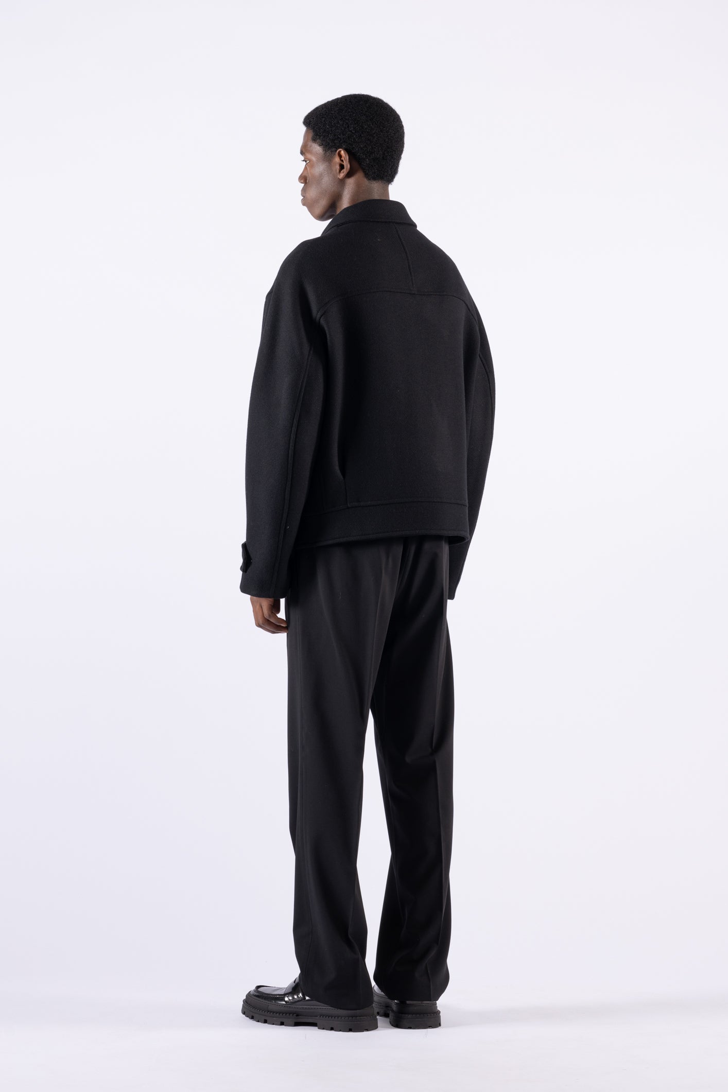 Veste oversize en laine avec poches - Noire