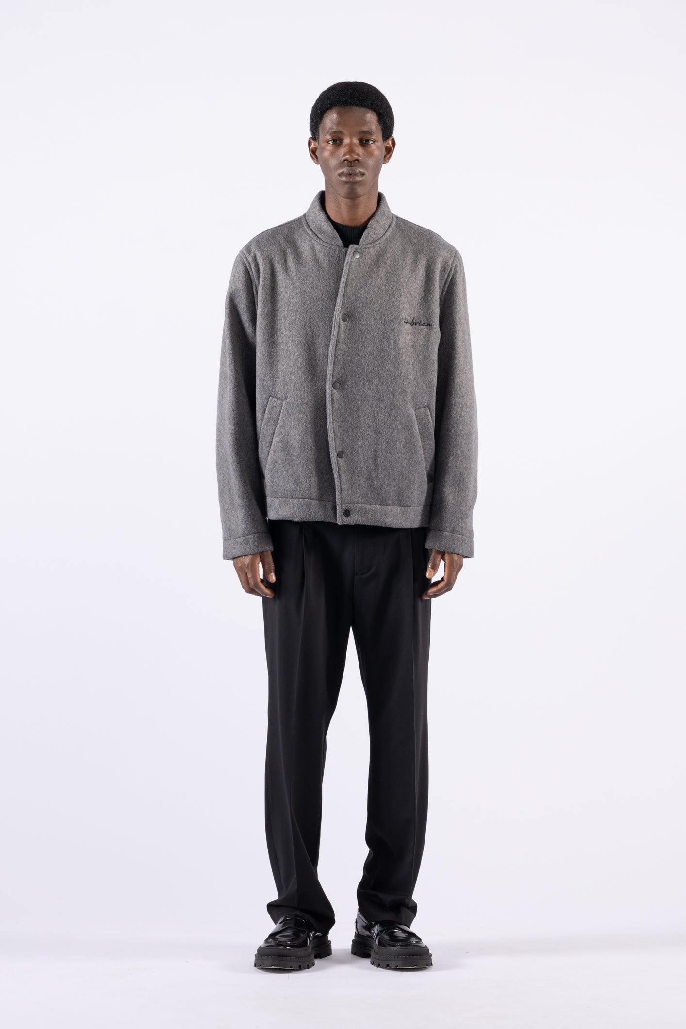 Blouson aviateur décontracté en laine mélangée - Gris