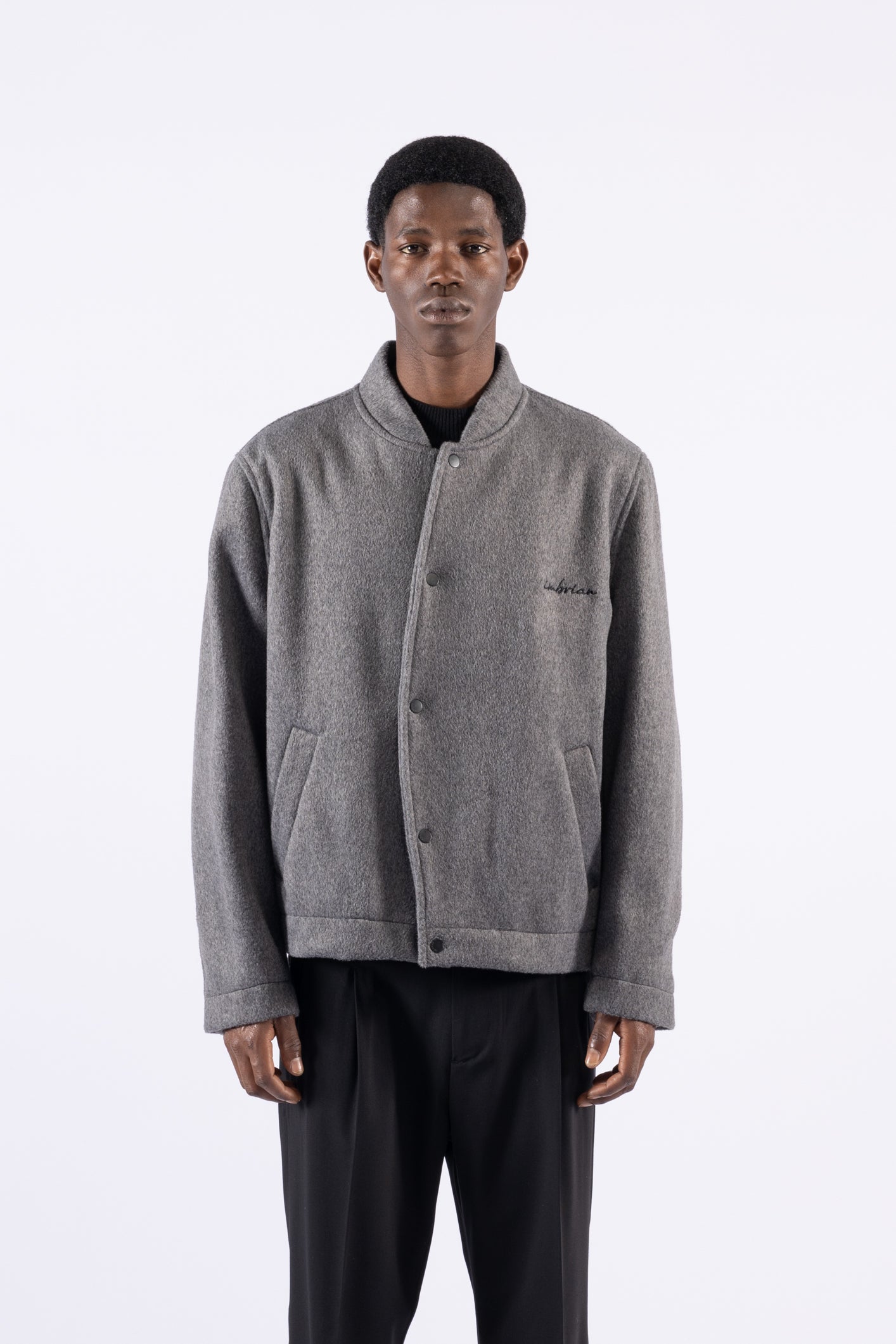 Blouson aviateur décontracté en laine mélangée - Gris