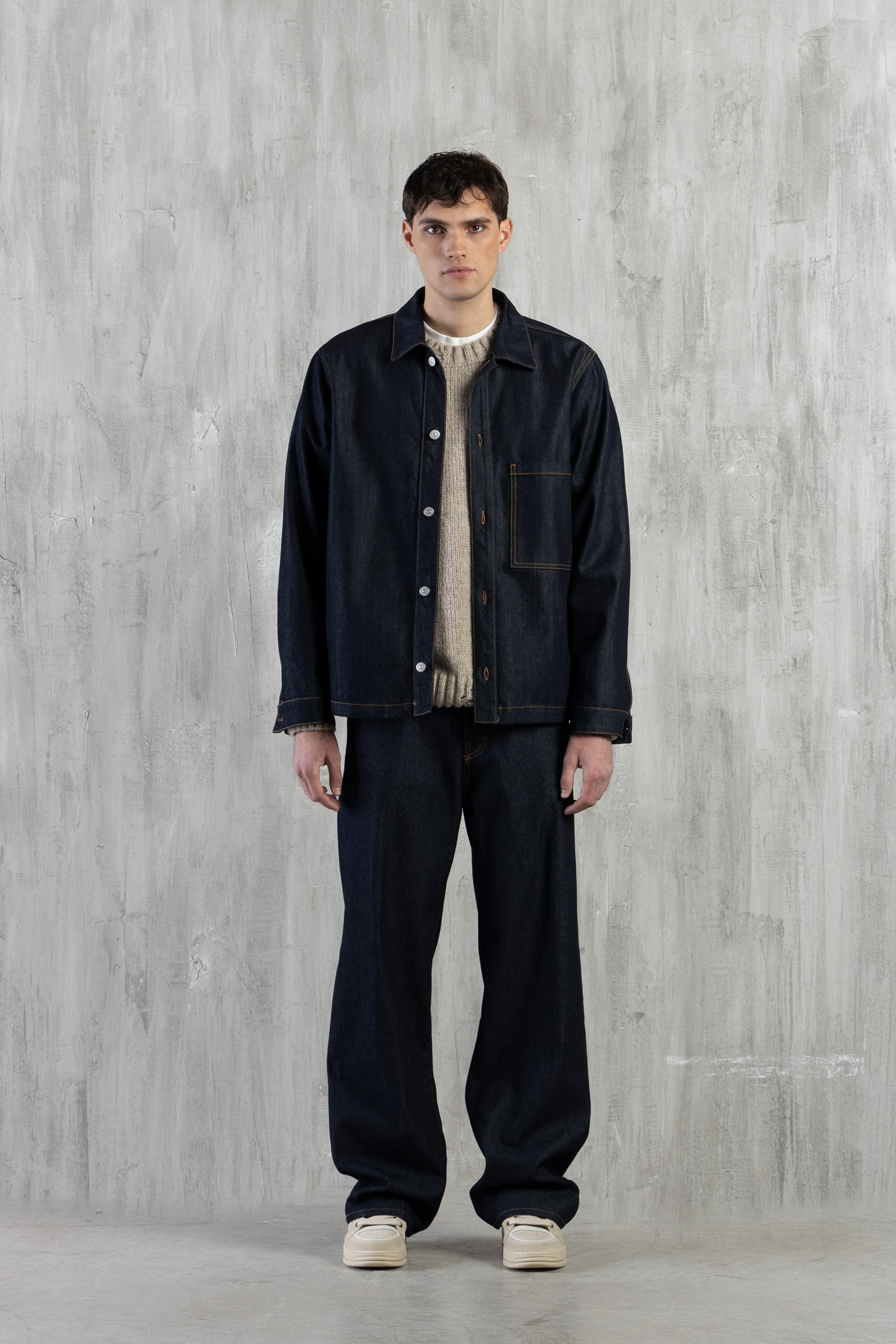 Giacca camicia in denim indigo