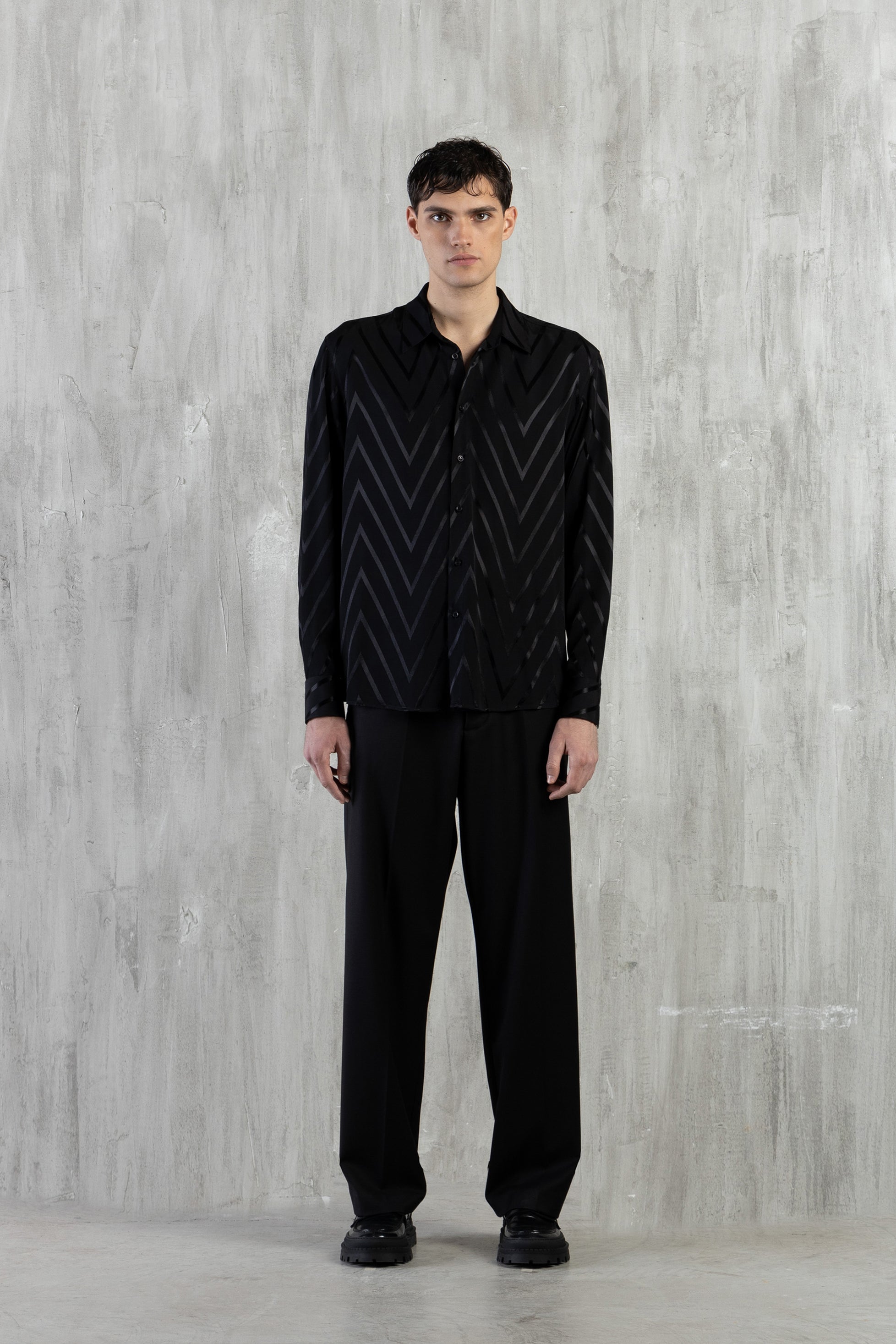 Camicia in viscosa motivo zig-zag - Nero