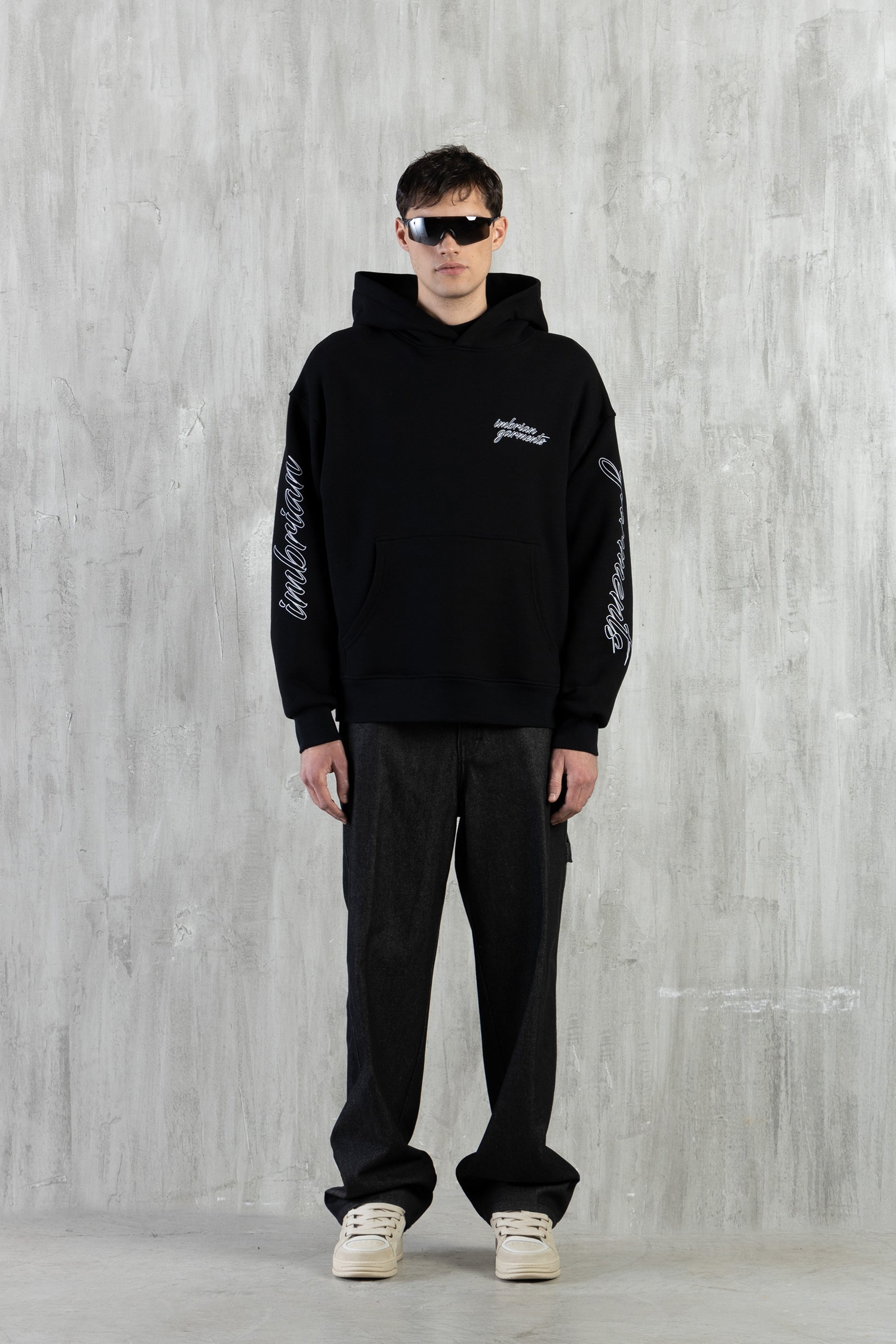 Felpa oversize con stampa maniche - Nero
