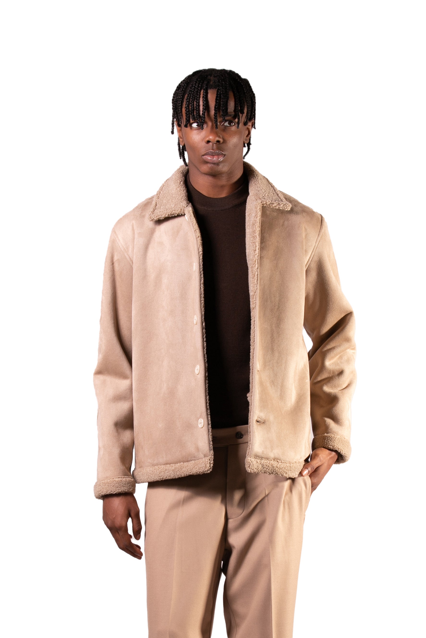 Veste en laine mélangée effet peau de mouton - Beige