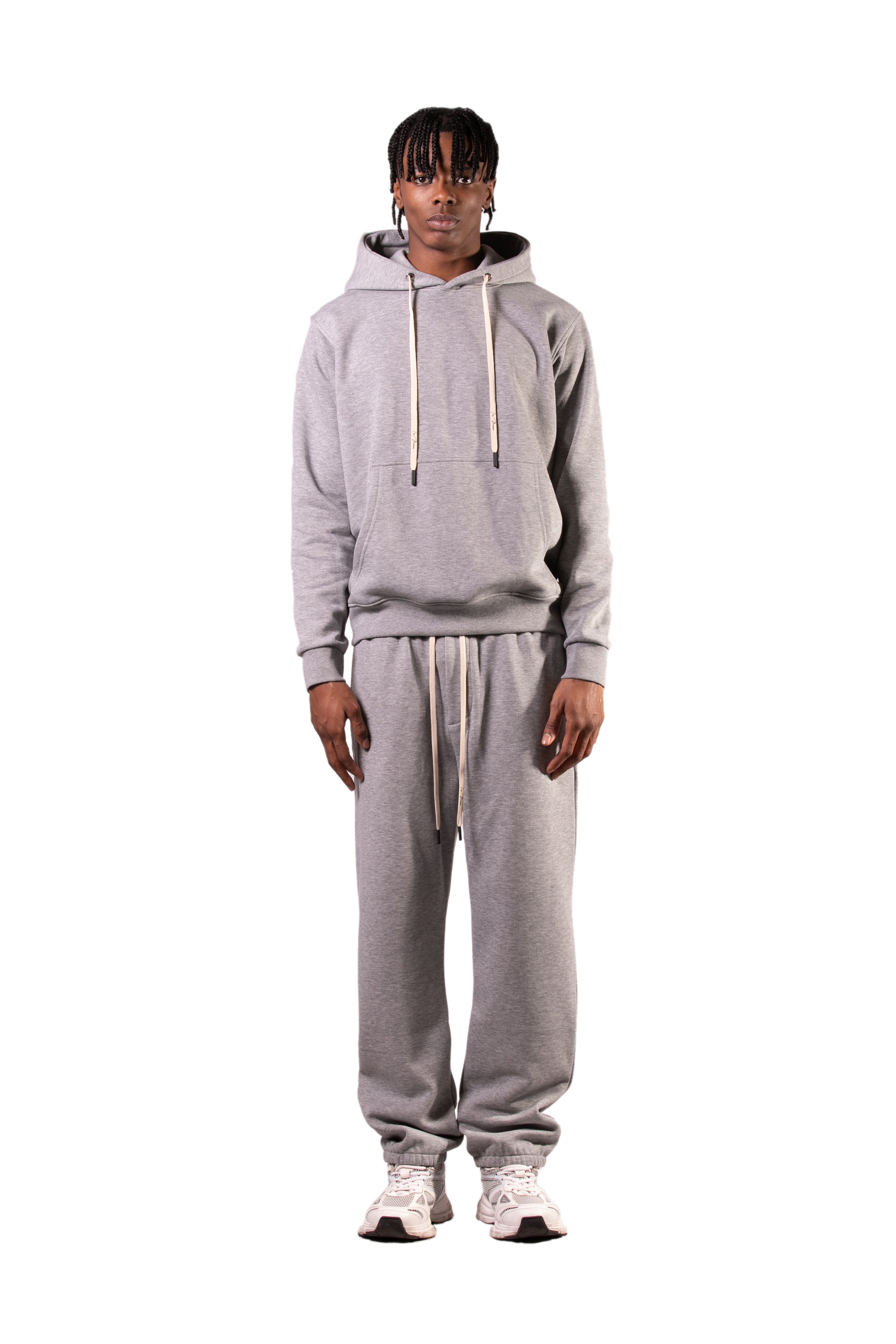 Pantalon en coton brossé gris avec poignets élastiqués