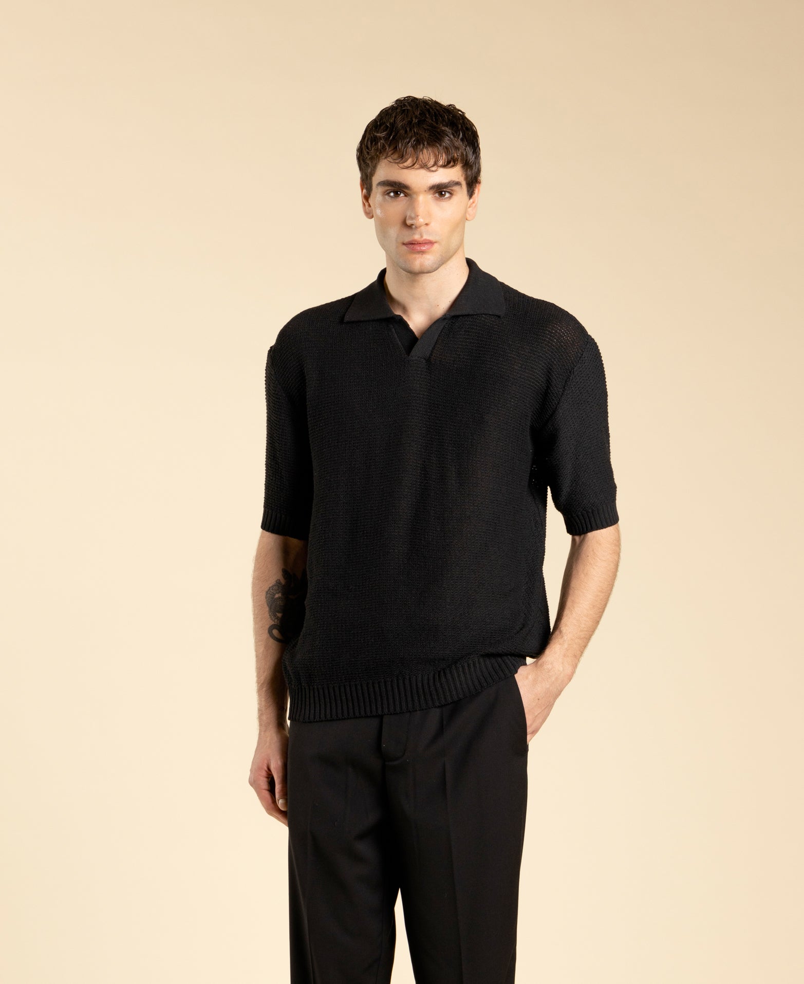 Polo en maille coupe classique - Noir
