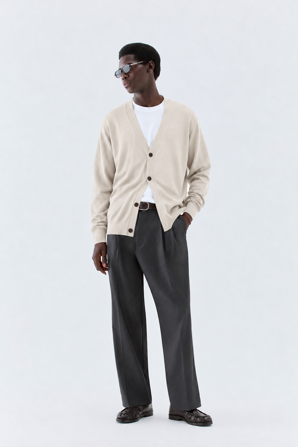 Cardigan in maglia rasata - Beige