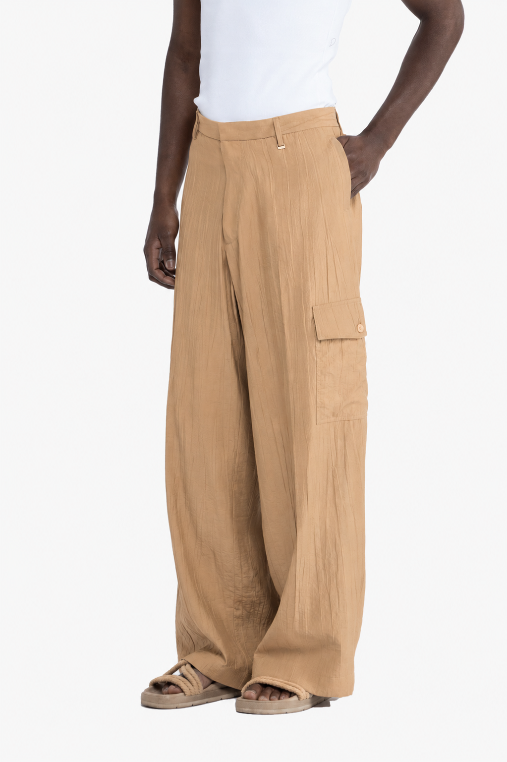 Pantalone cargo effetto stropicciato - Beige