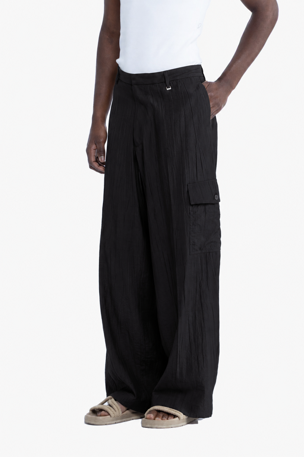Pantalone cargo effetto stropicciato - Nero