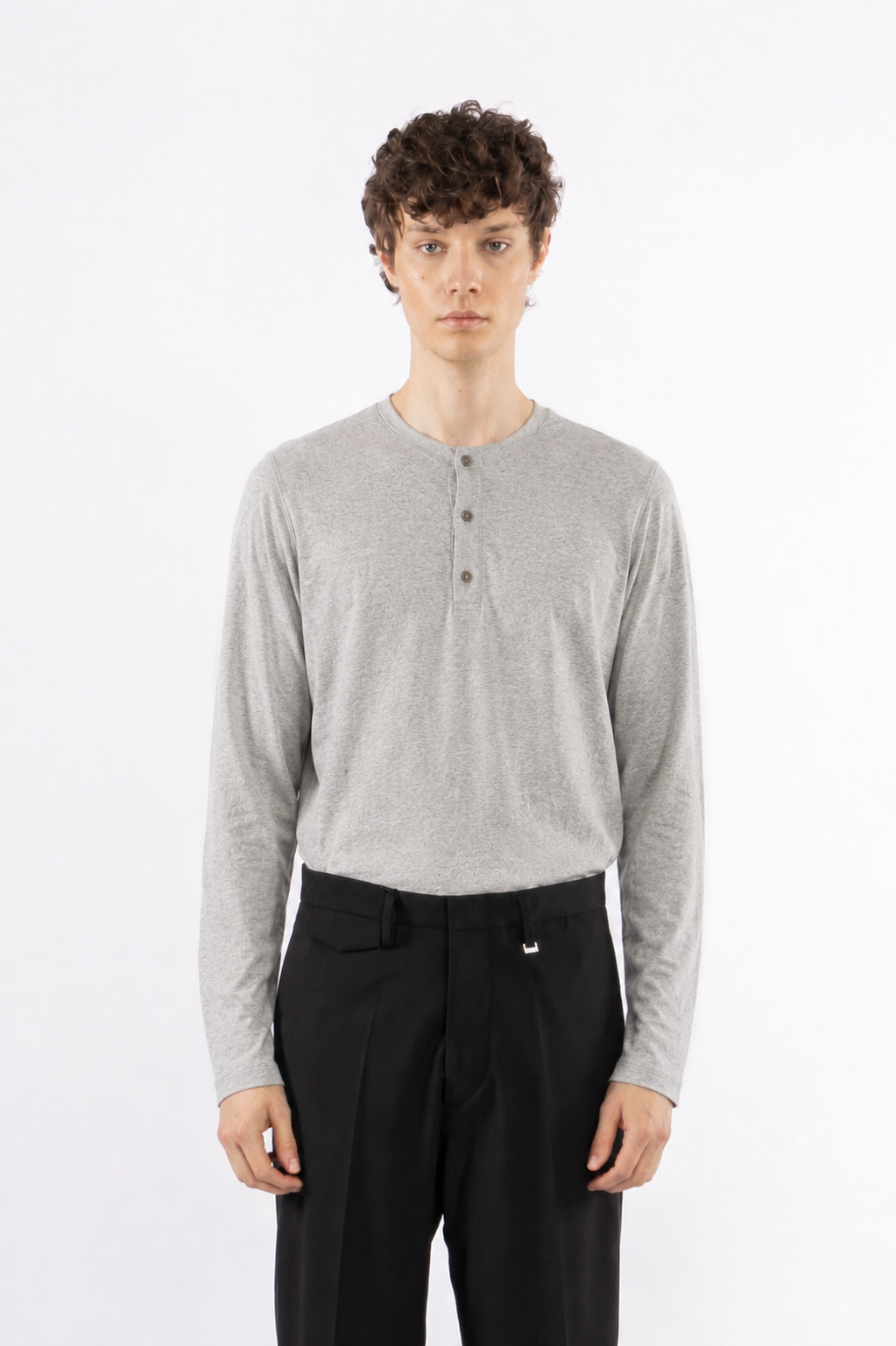 Maglia a serafino in cotone - Grigio