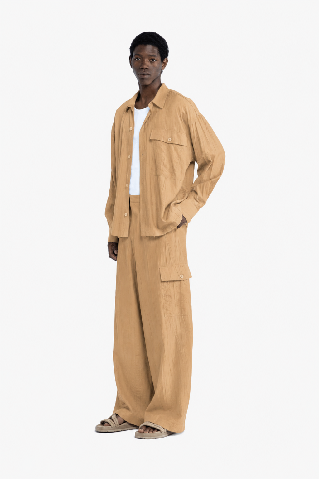 Camicia con tasca effetto stropicciato - Beige
