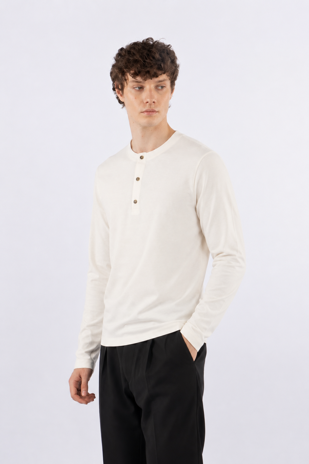 Maglia a serafino in cotone - Panna