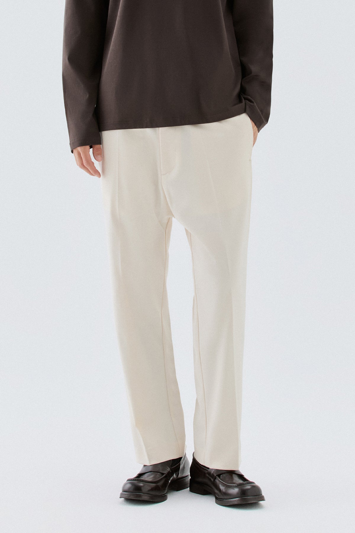Pantaloni dritti con elastico - Panna