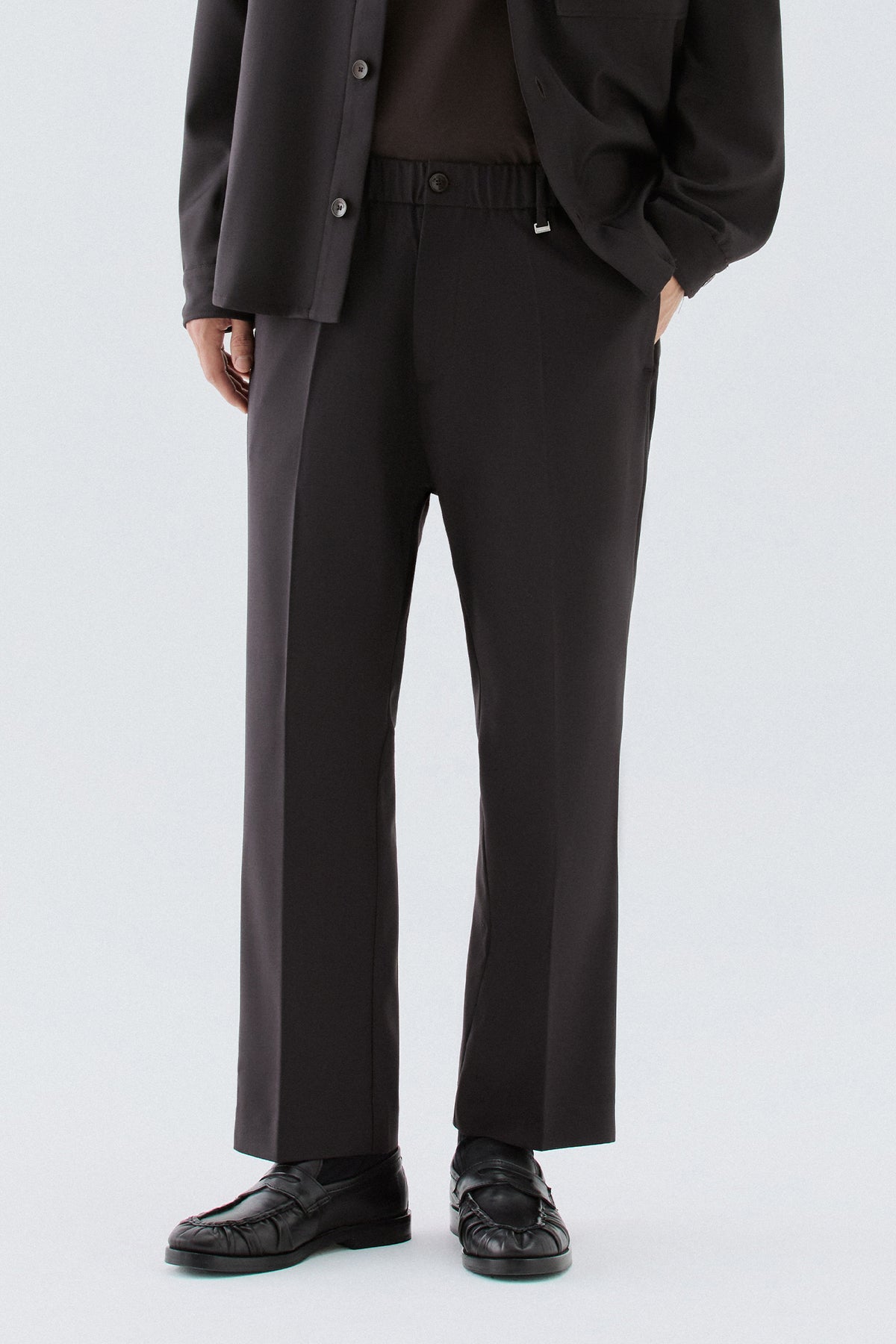 Pantaloni dritti con elastico - Moro
