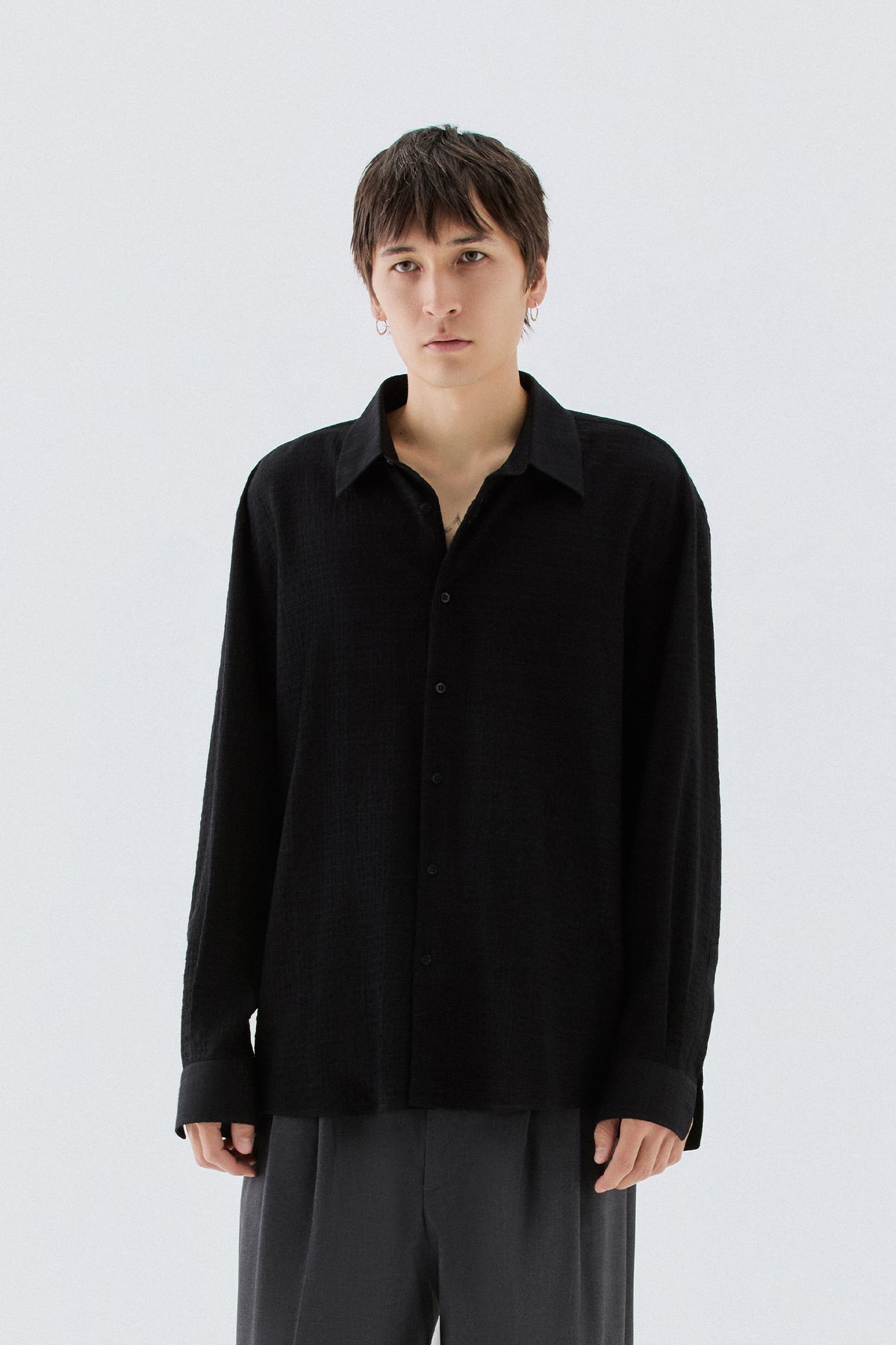 Camicia jacquard in viscosa - Nero