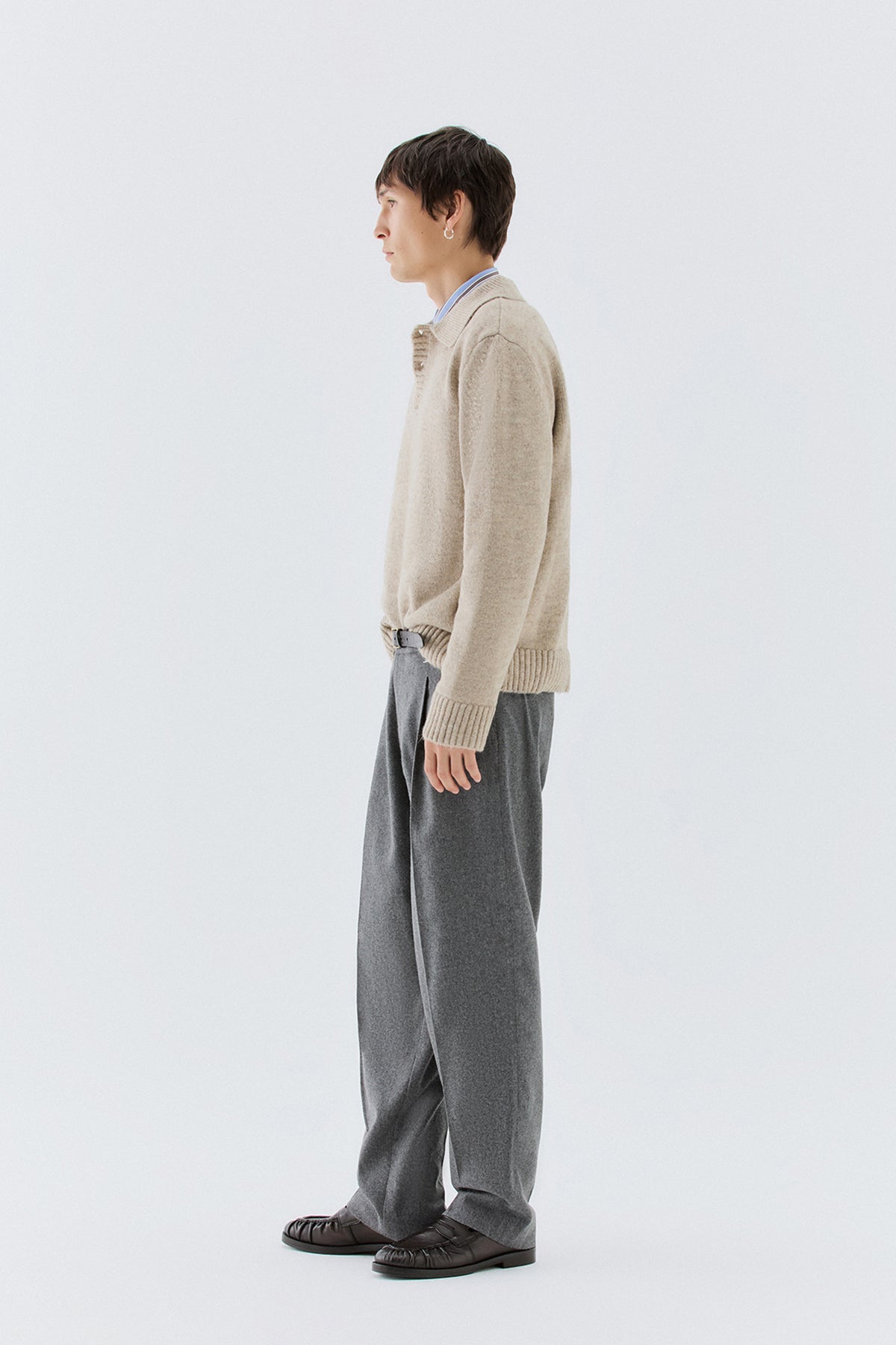 Pantalone gamba dritta in lana - Grigio