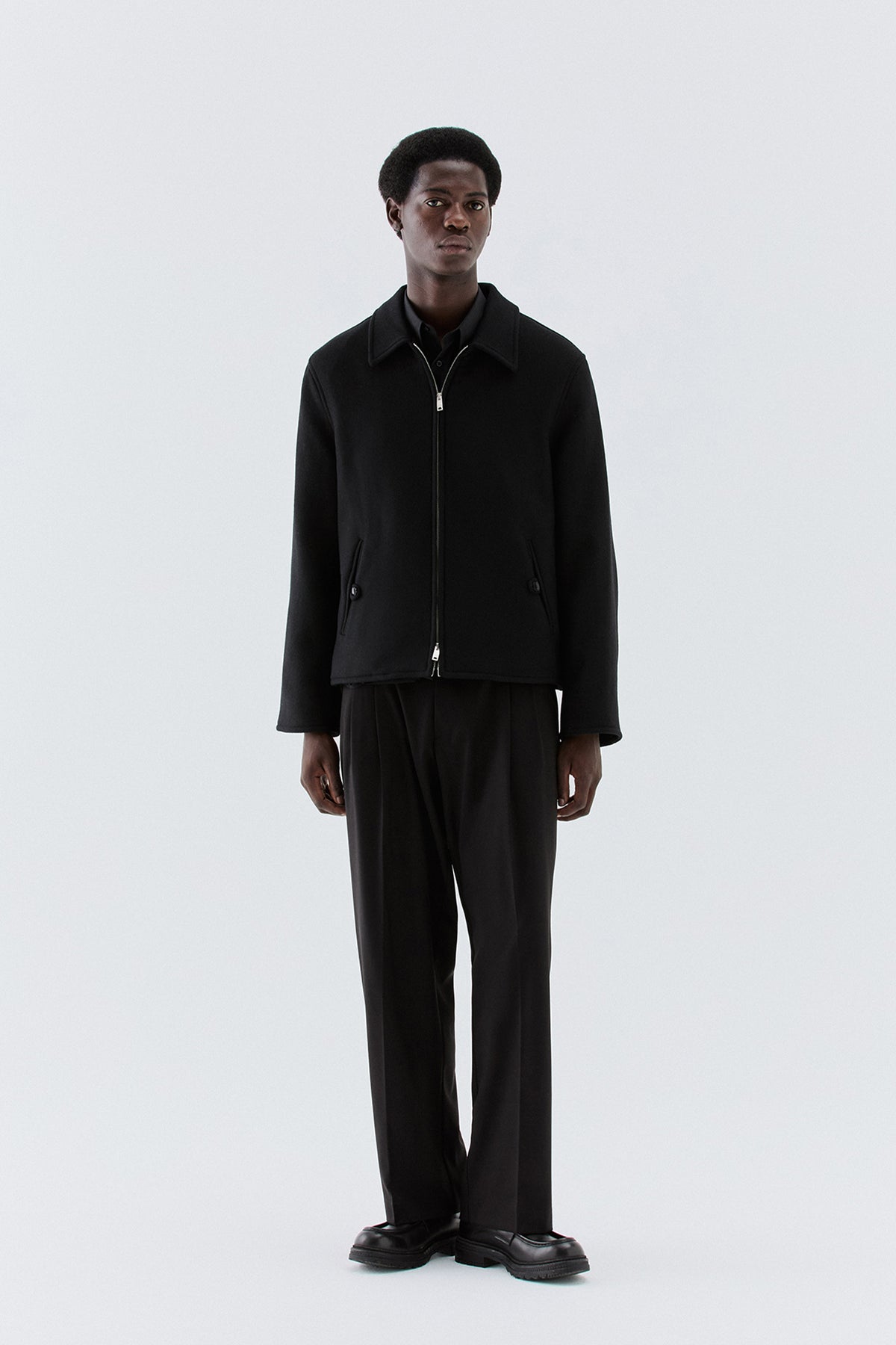 Giubbotto in lana con zip - Nero