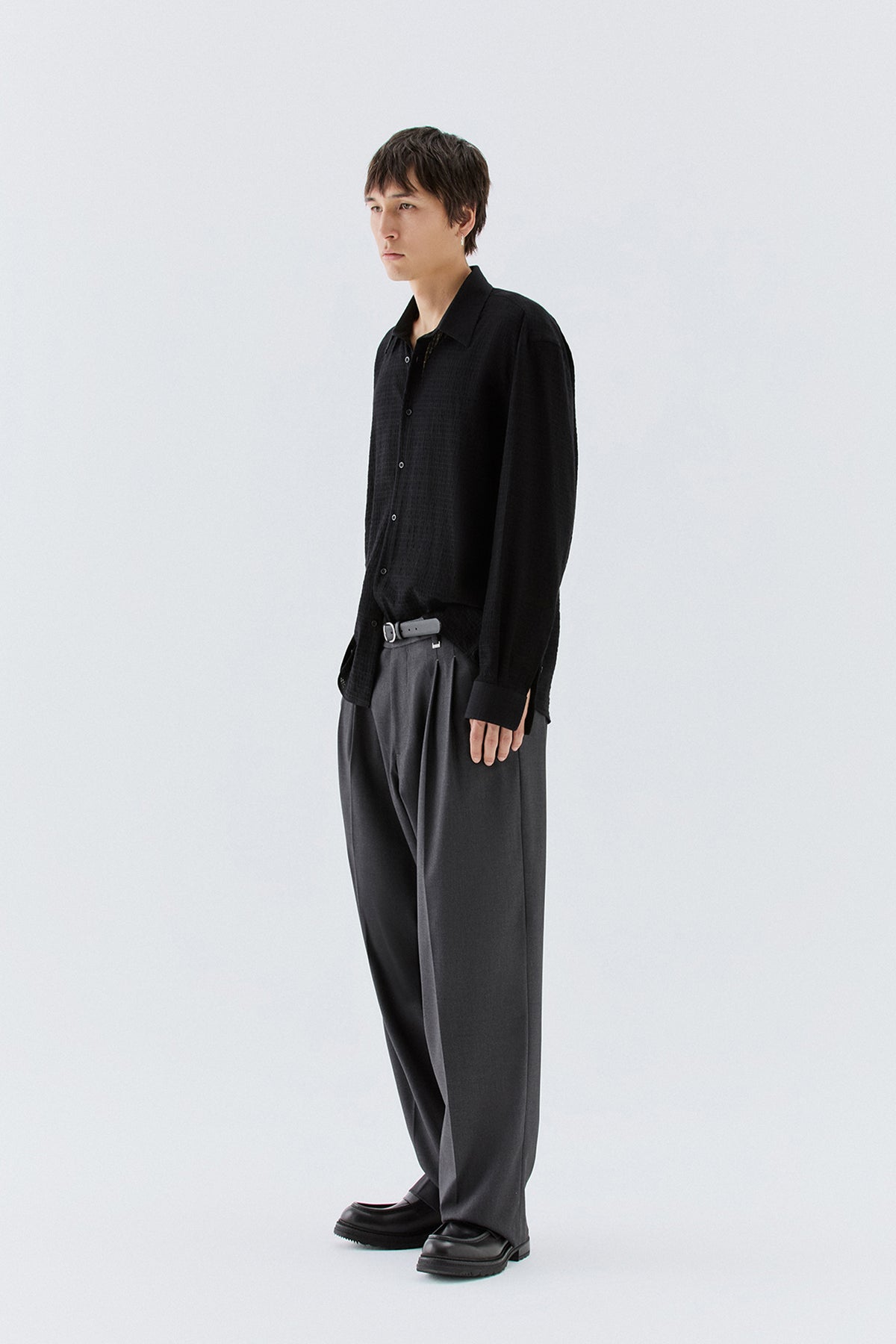 Camicia jacquard in viscosa - Nero