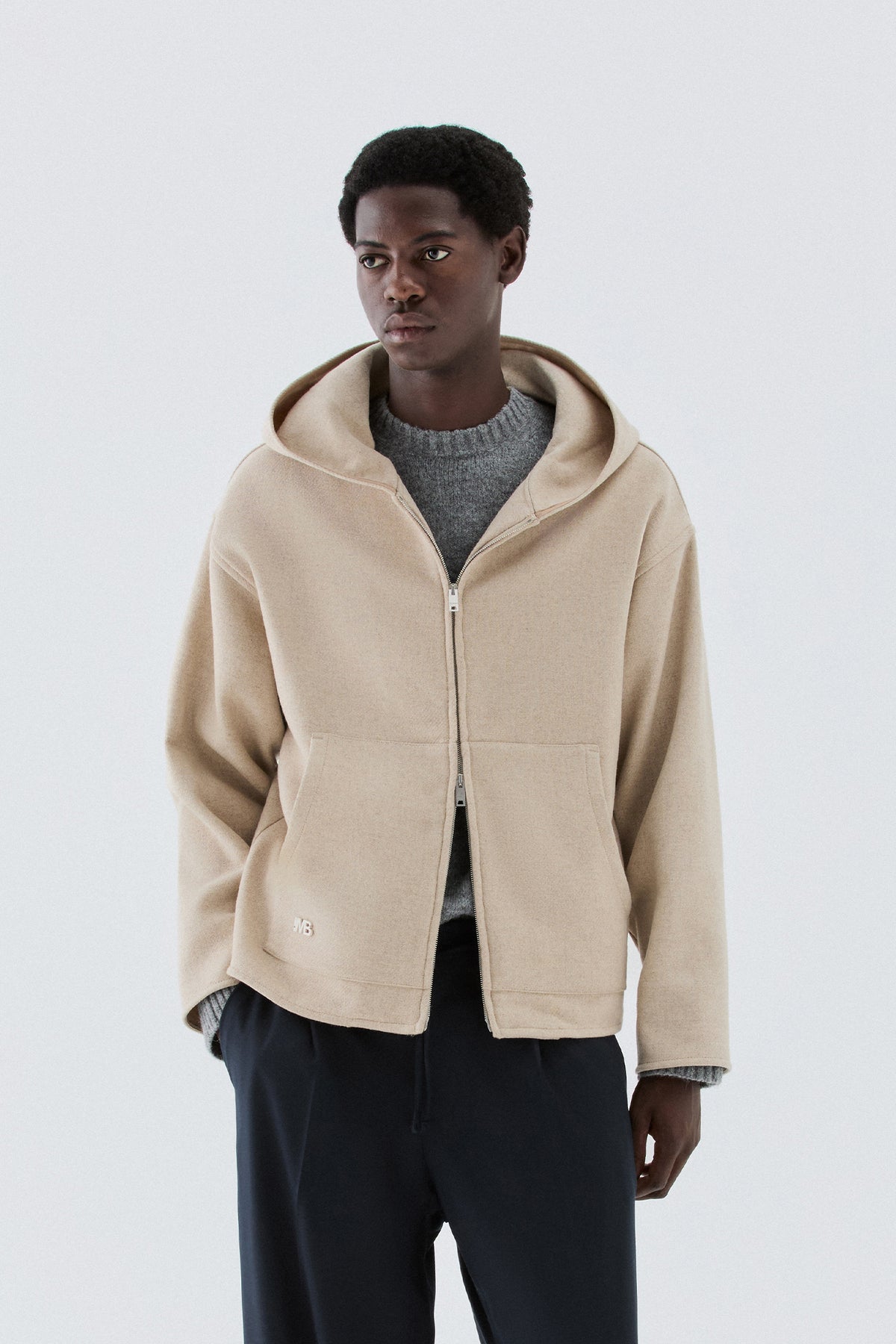 Felpa in lana con zip - Beige