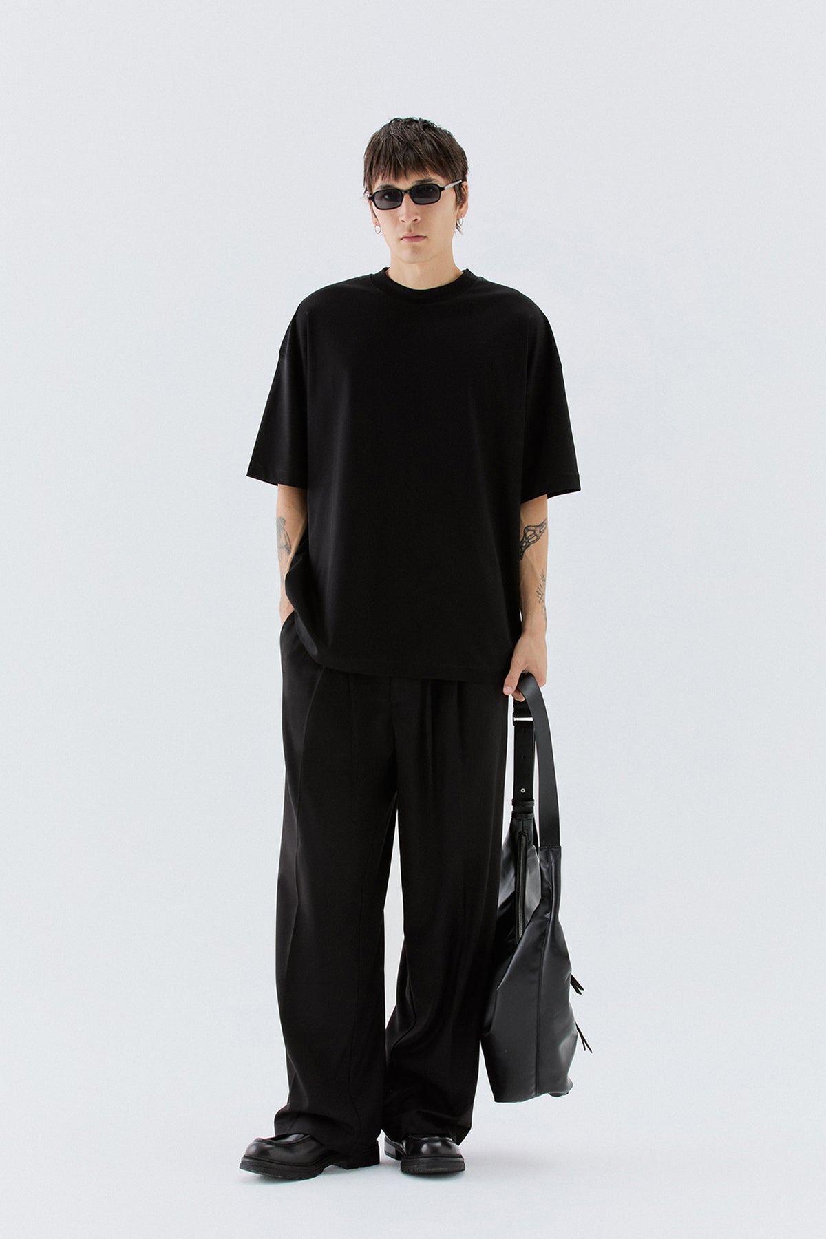 Pantaloni larghi con coulisse - Nero