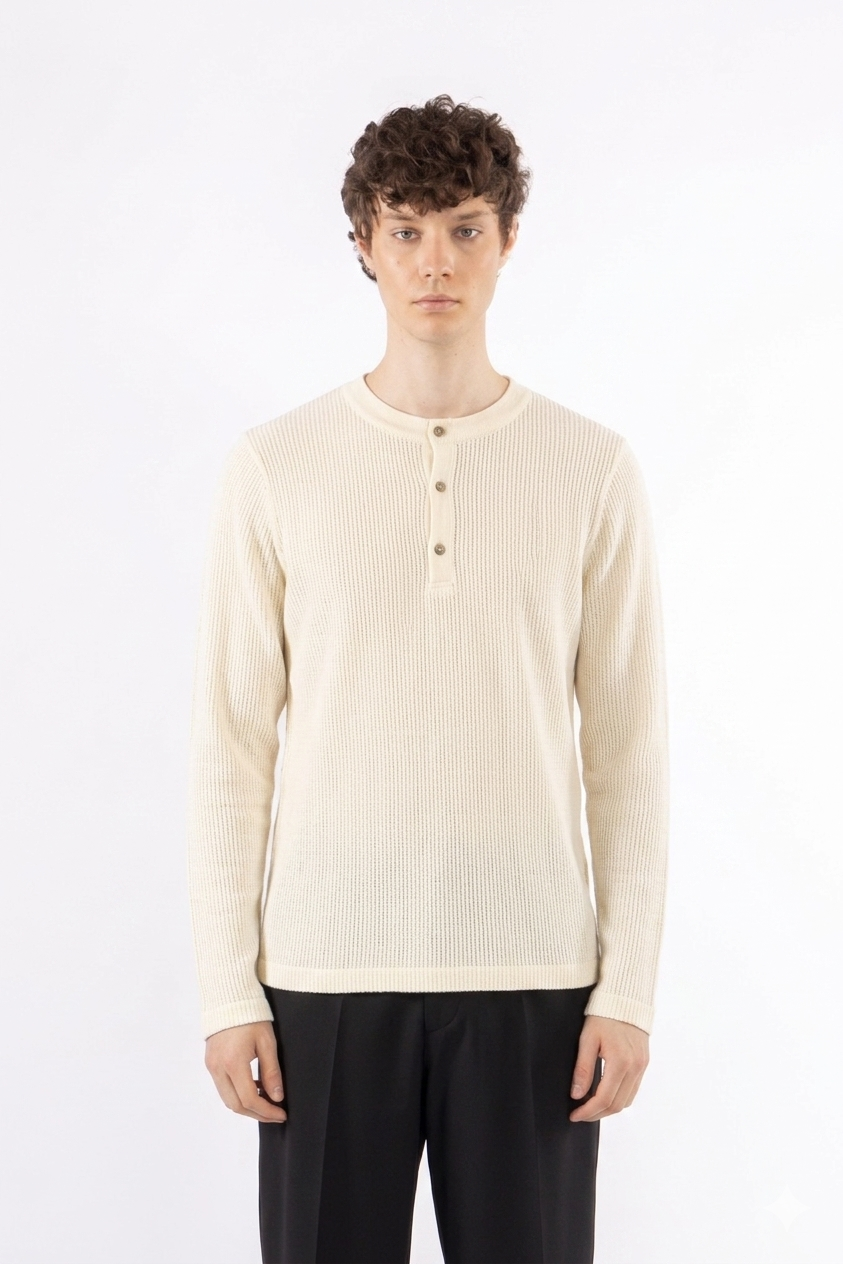 Maglia a serafino in cotone - Panna Tr