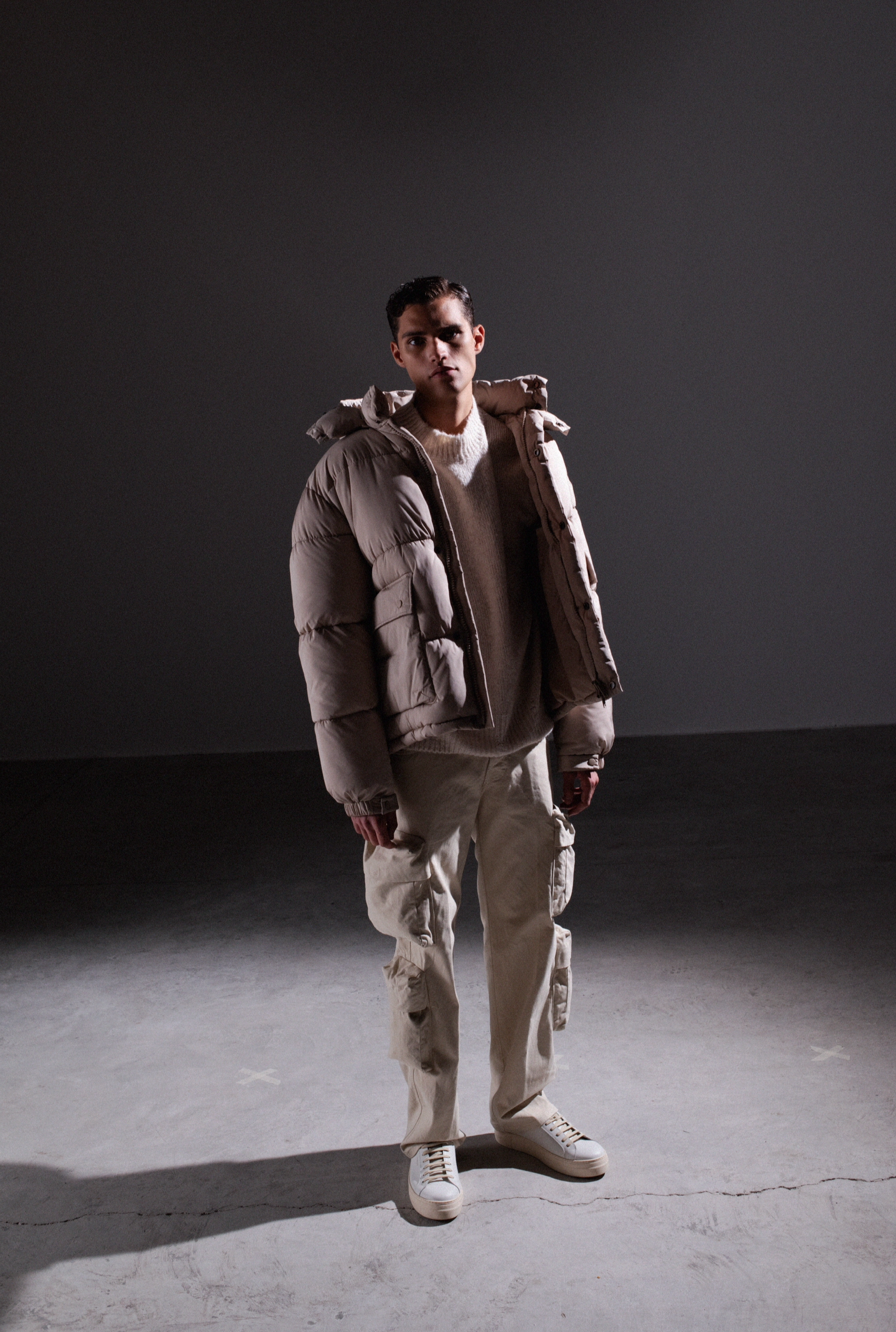 Doudoune à capuche coupe carrée - Beige