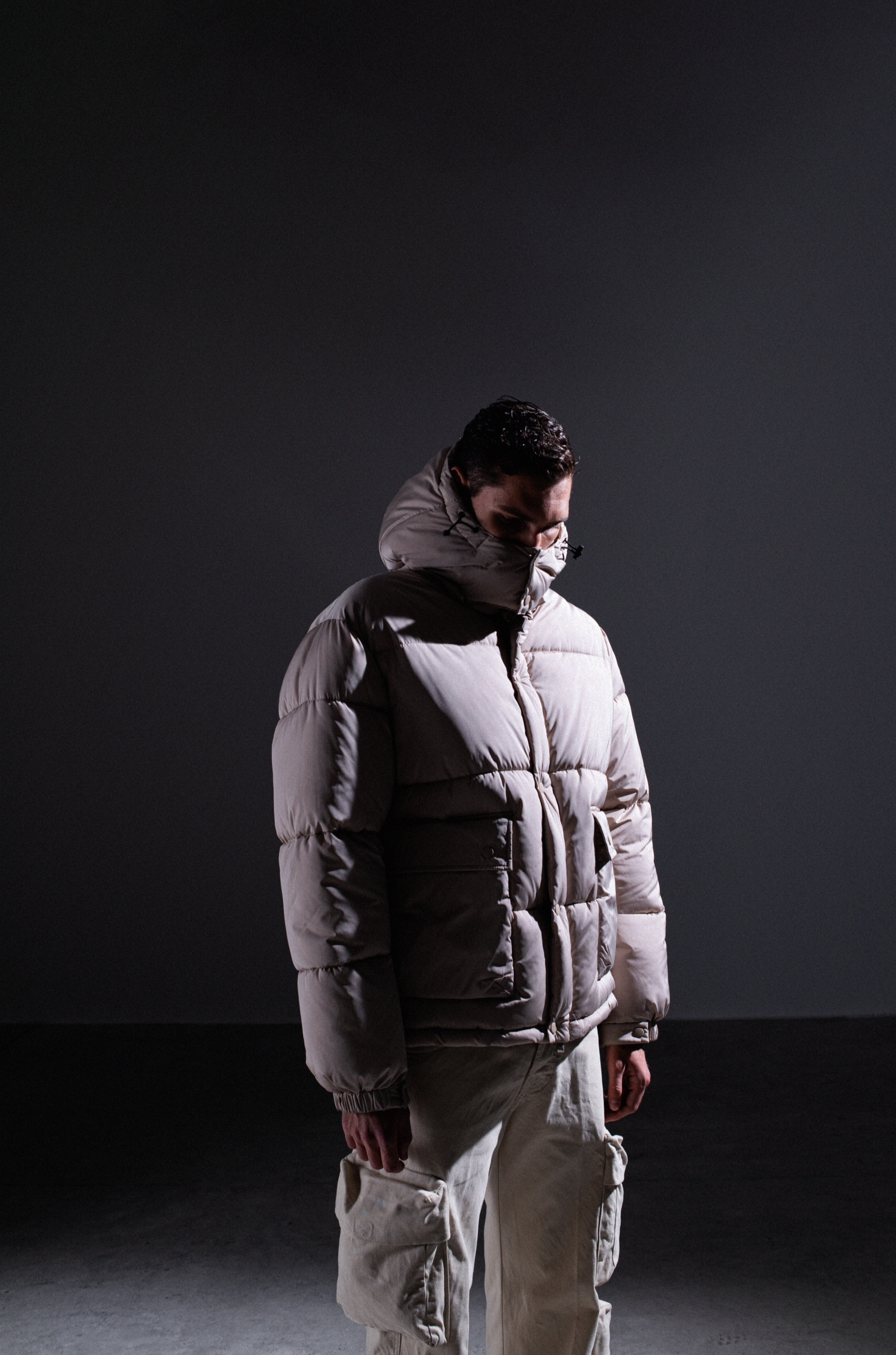 Doudoune à capuche coupe carrée - Beige