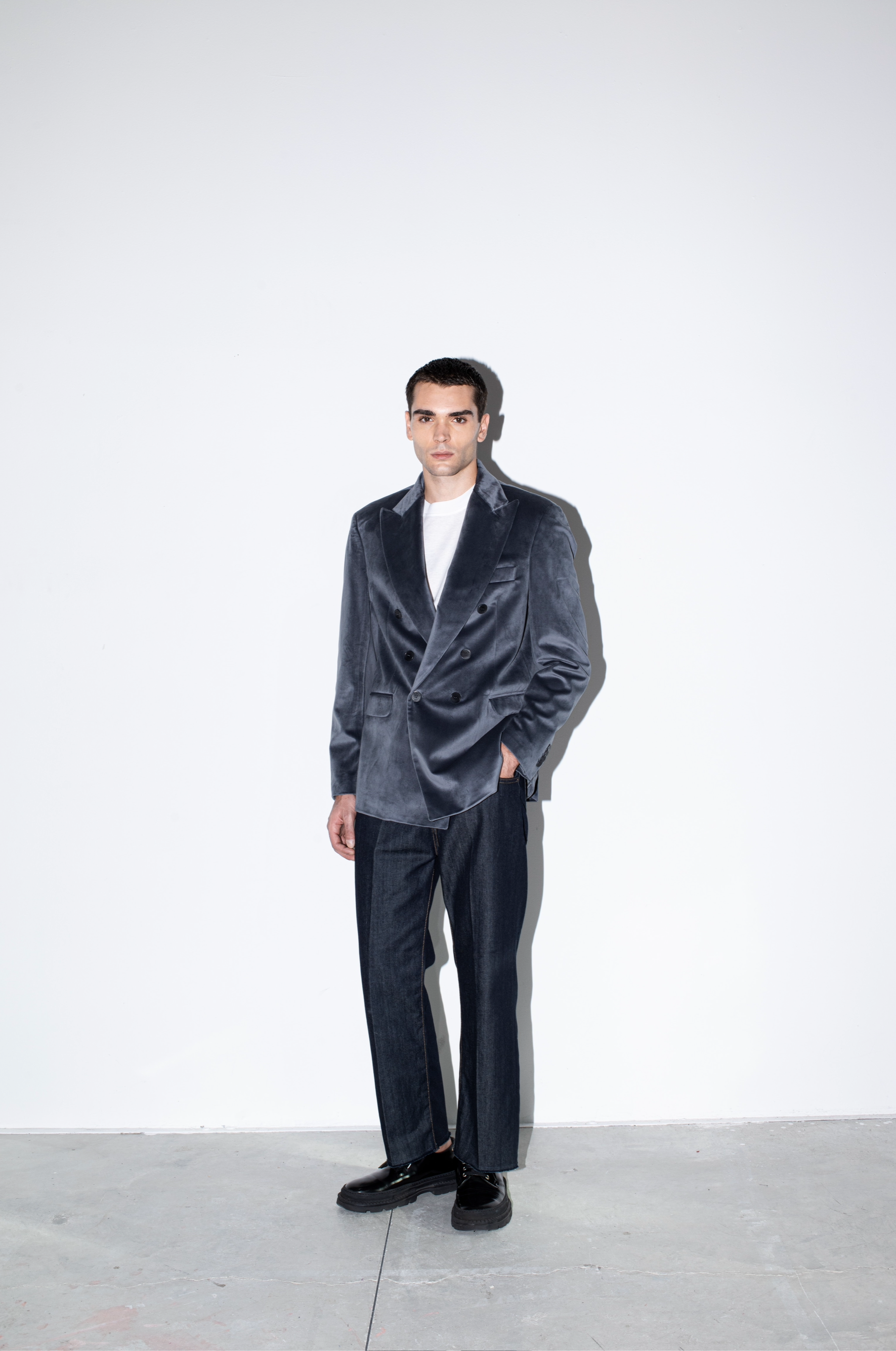 Veste croisée en velours lisse - Gris