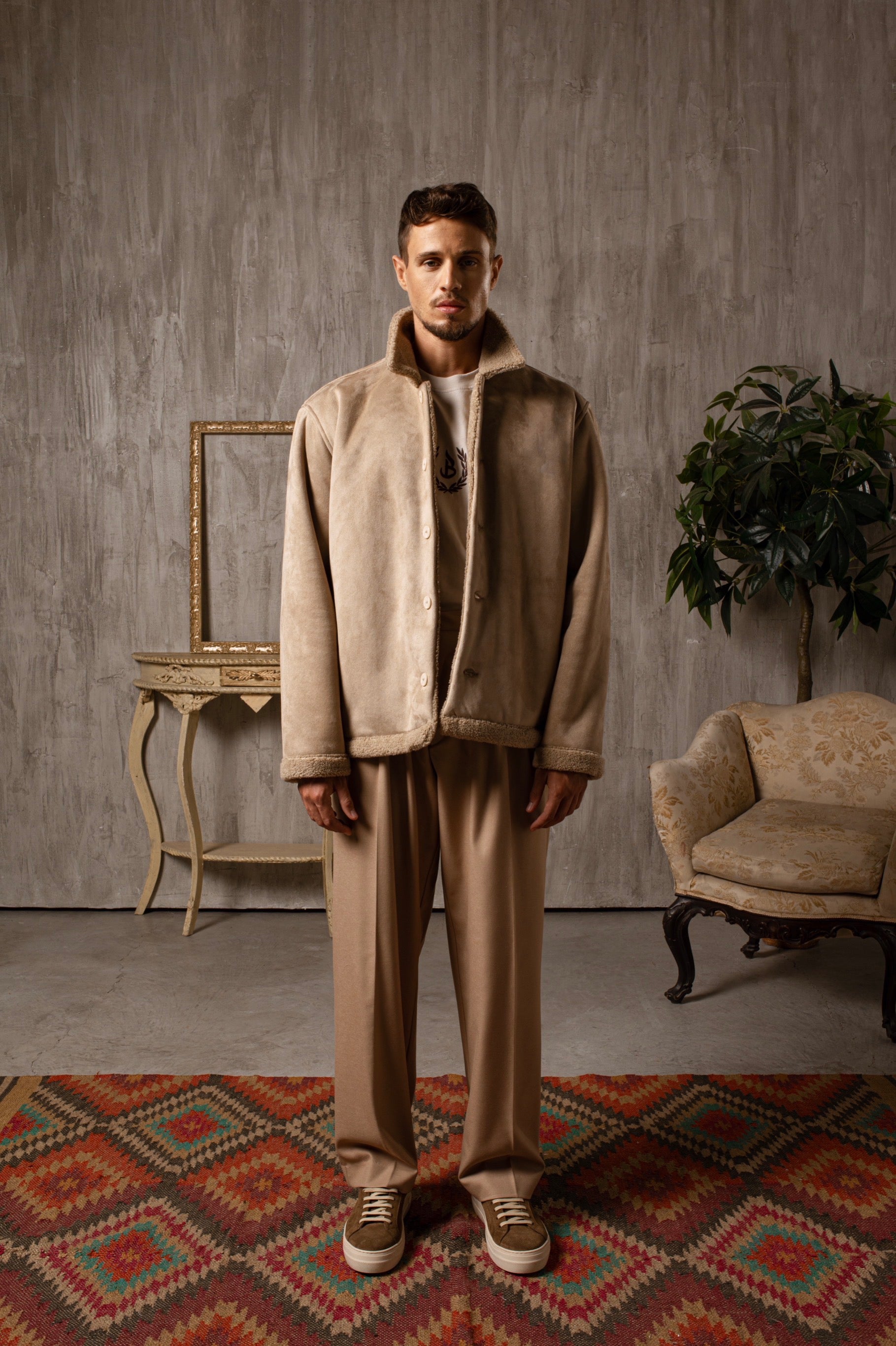 Veste en laine mélangée effet peau de mouton - Beige