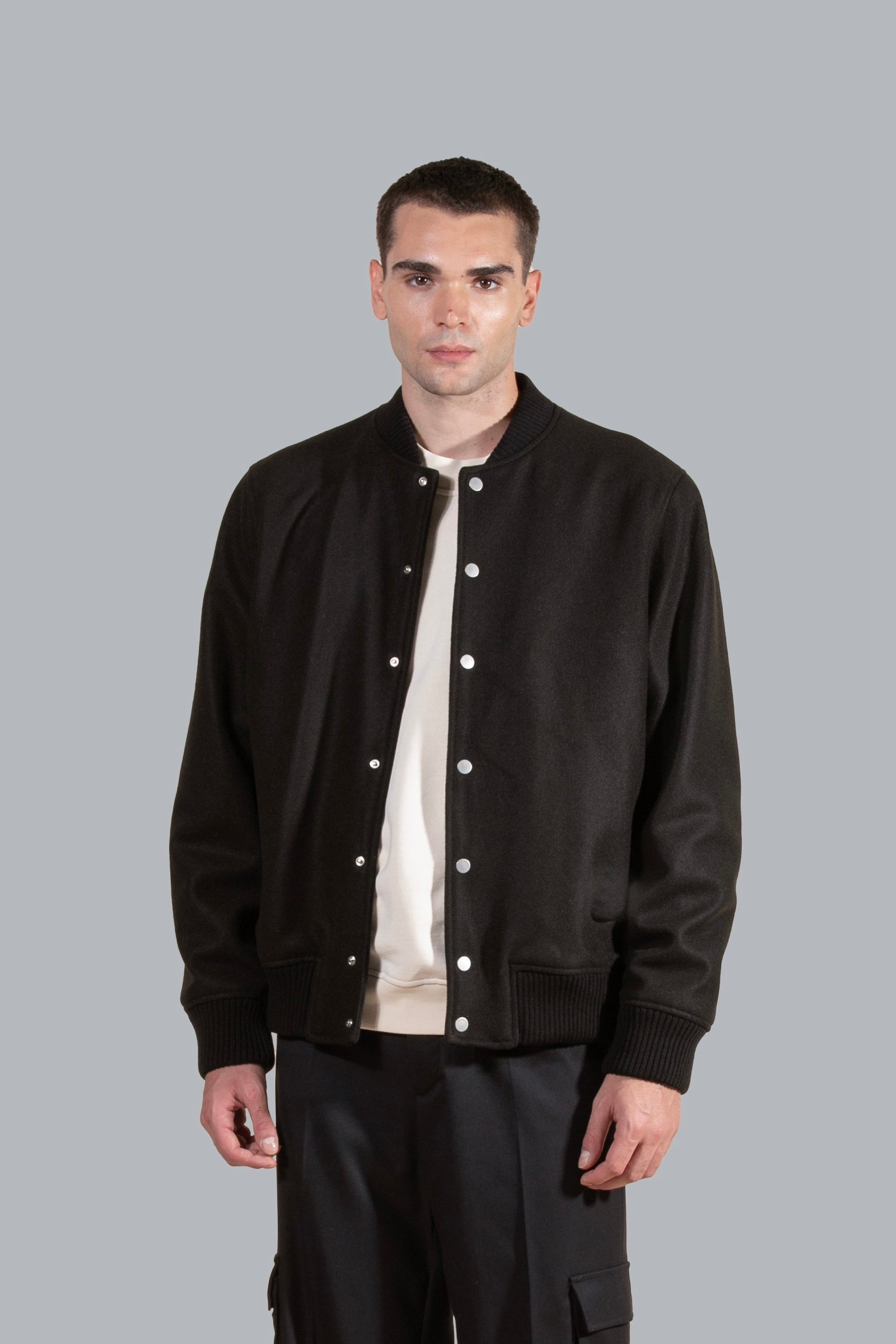 Blouson aviateur en laine mélangée - Noir