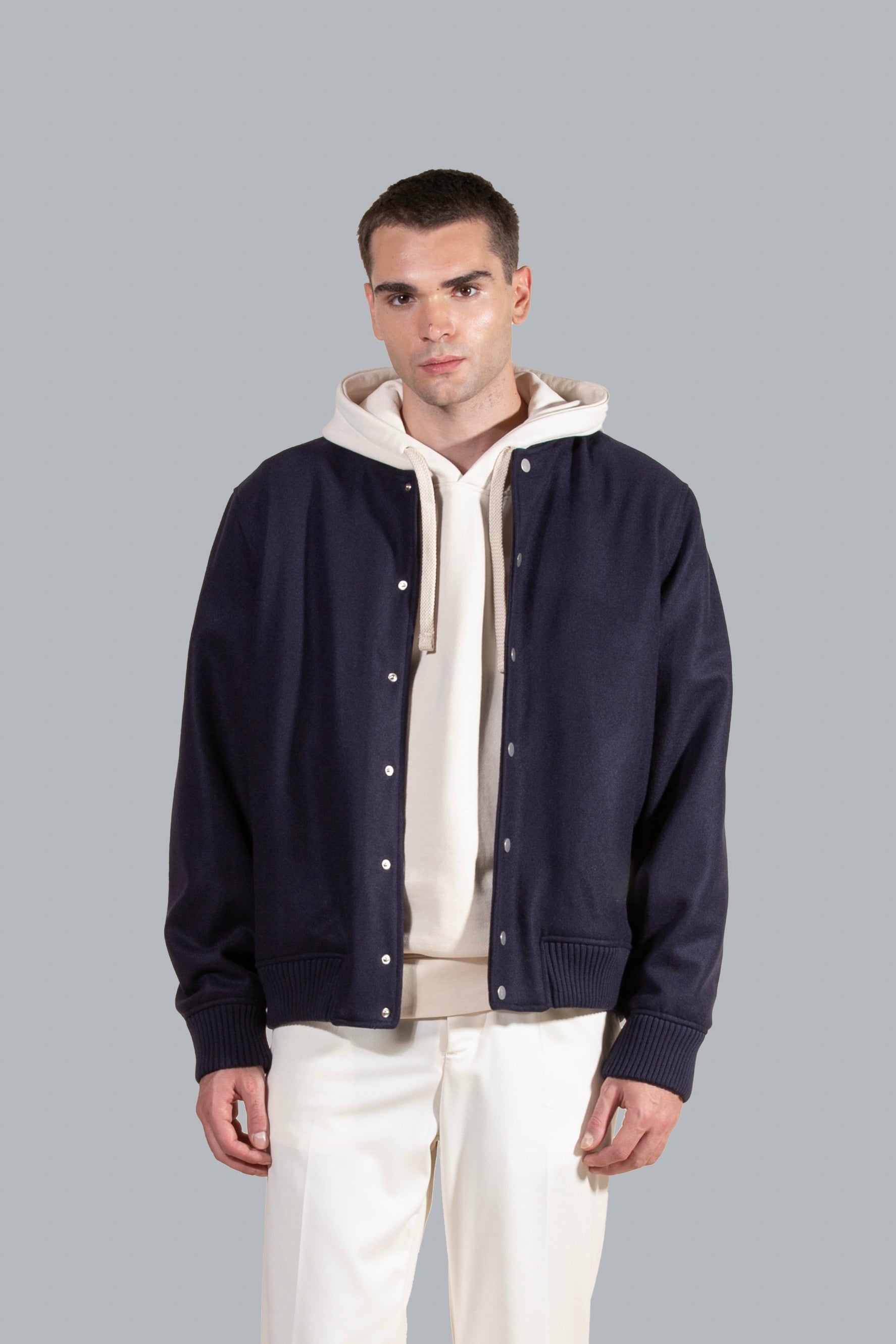 Blouson aviateur en laine mélangée - Bleu