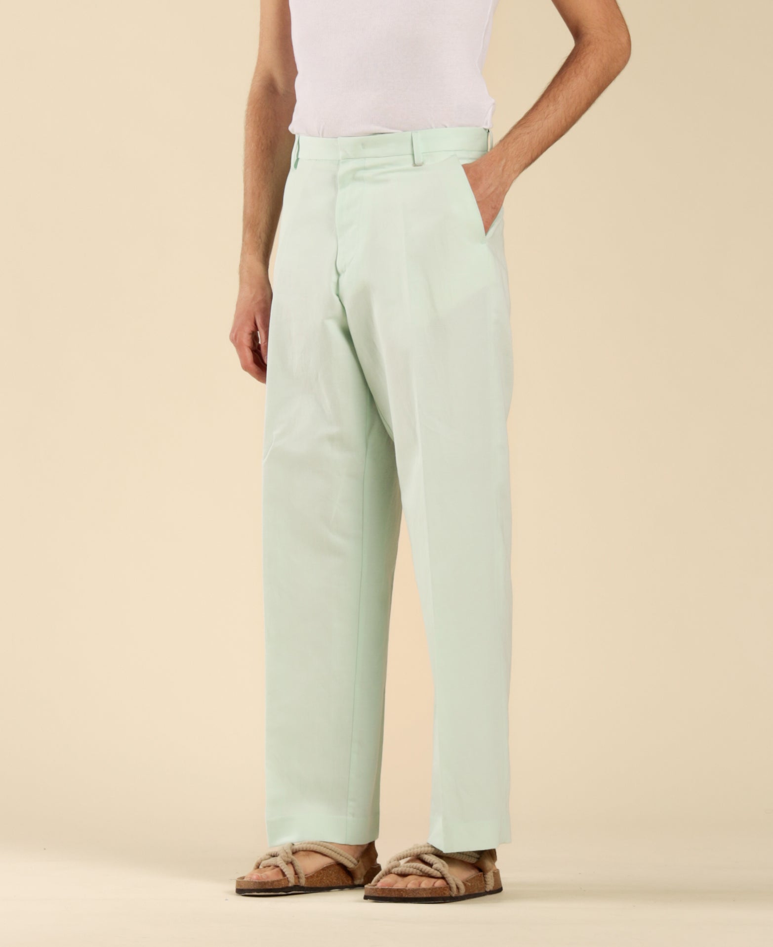 Pantalon large en lin et coton - Vert