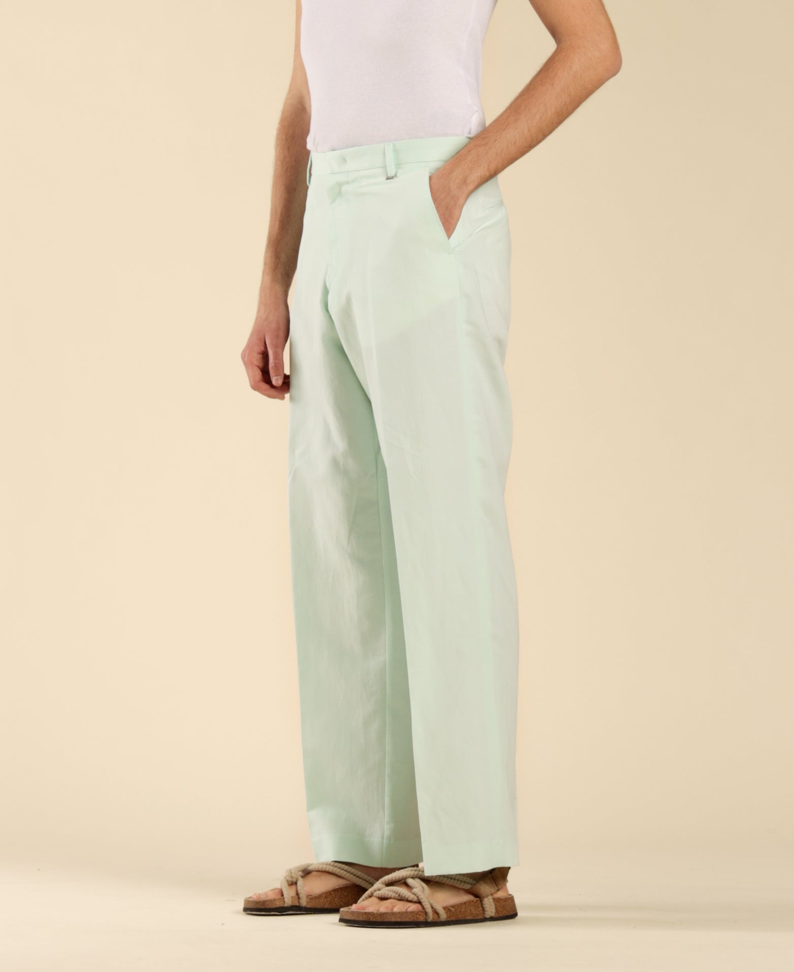 Pantalon large en lin et coton - Vert