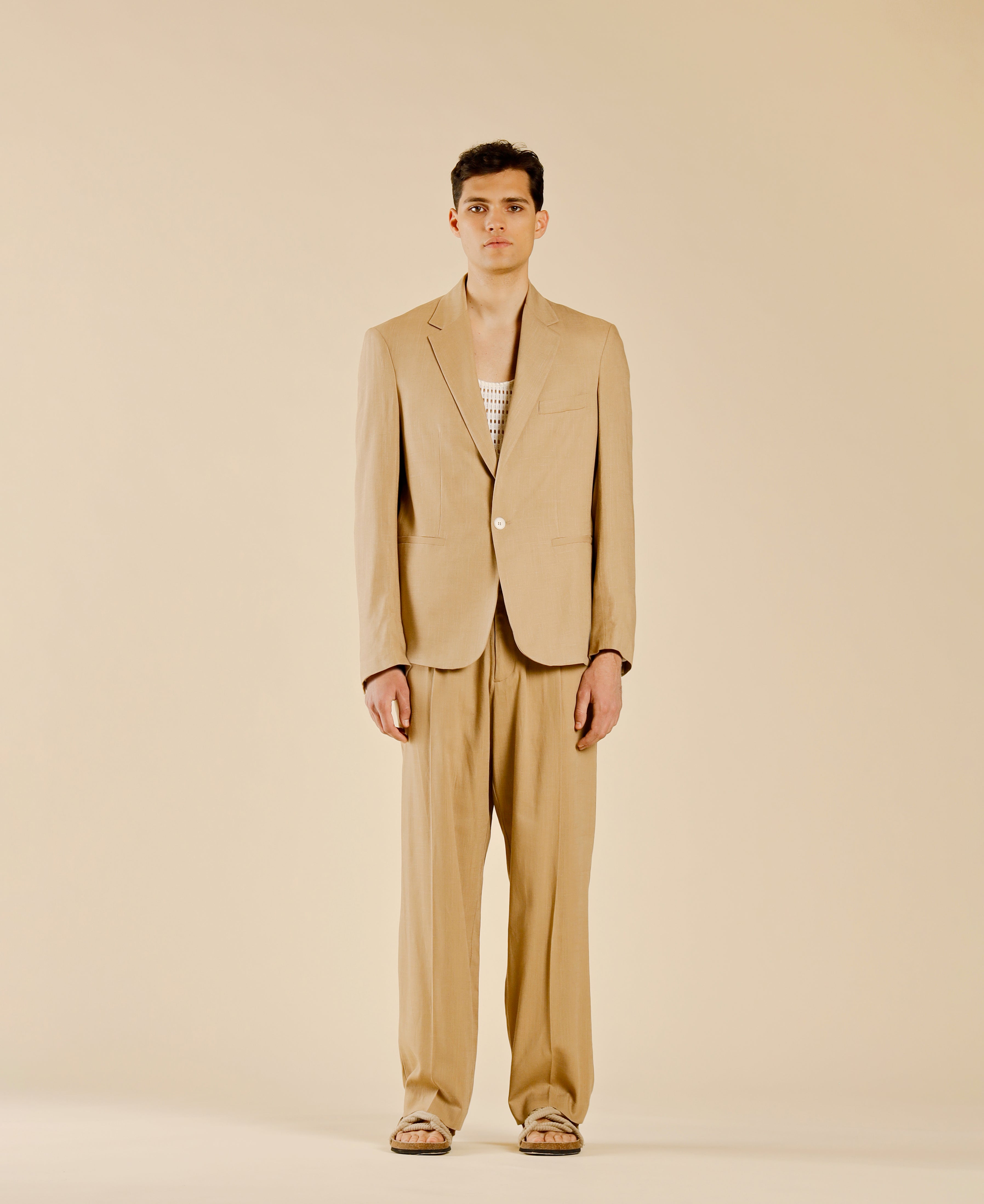 Giacca monopetto in misto lino - Beige