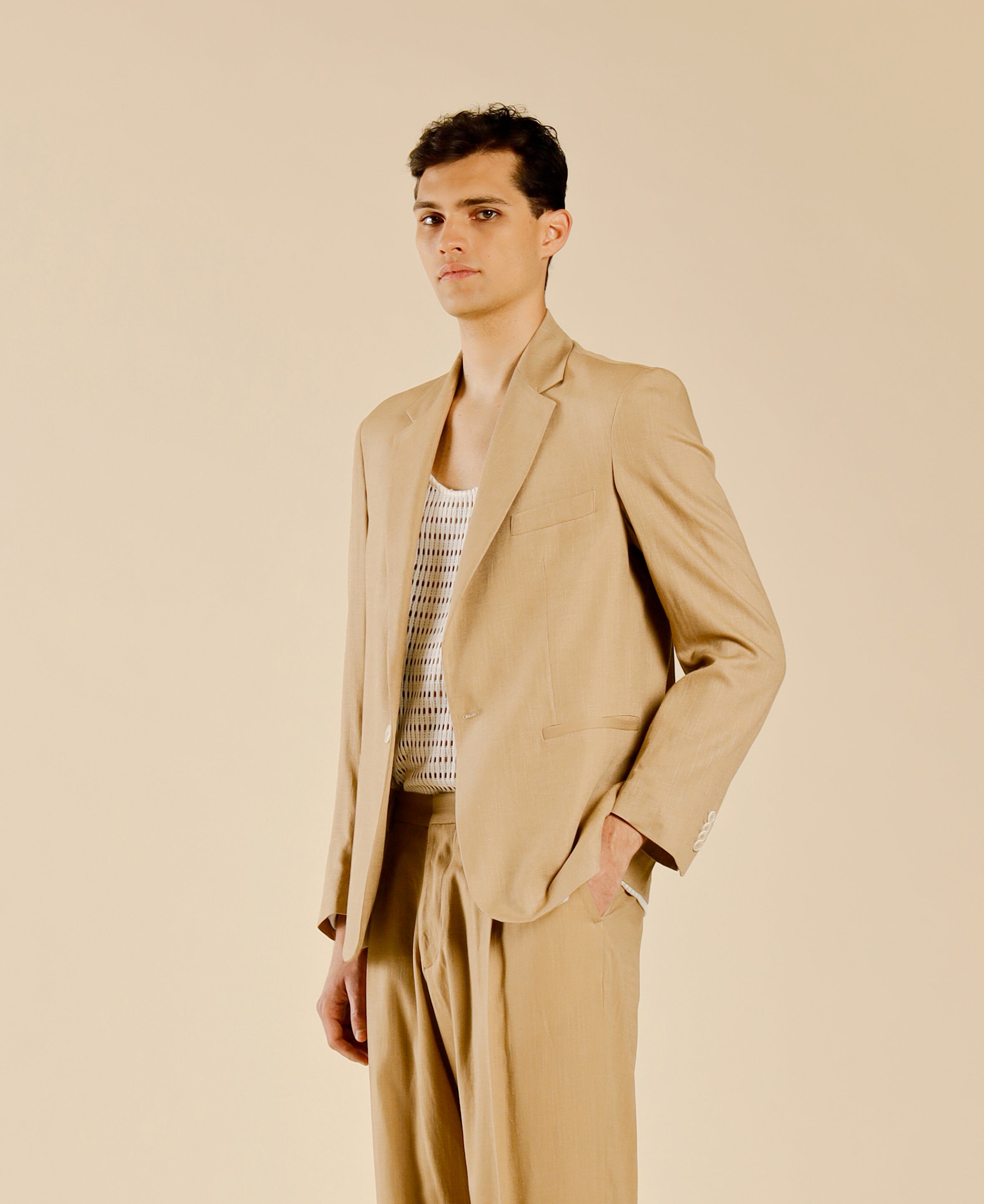 Giacca monopetto in misto lino - Beige