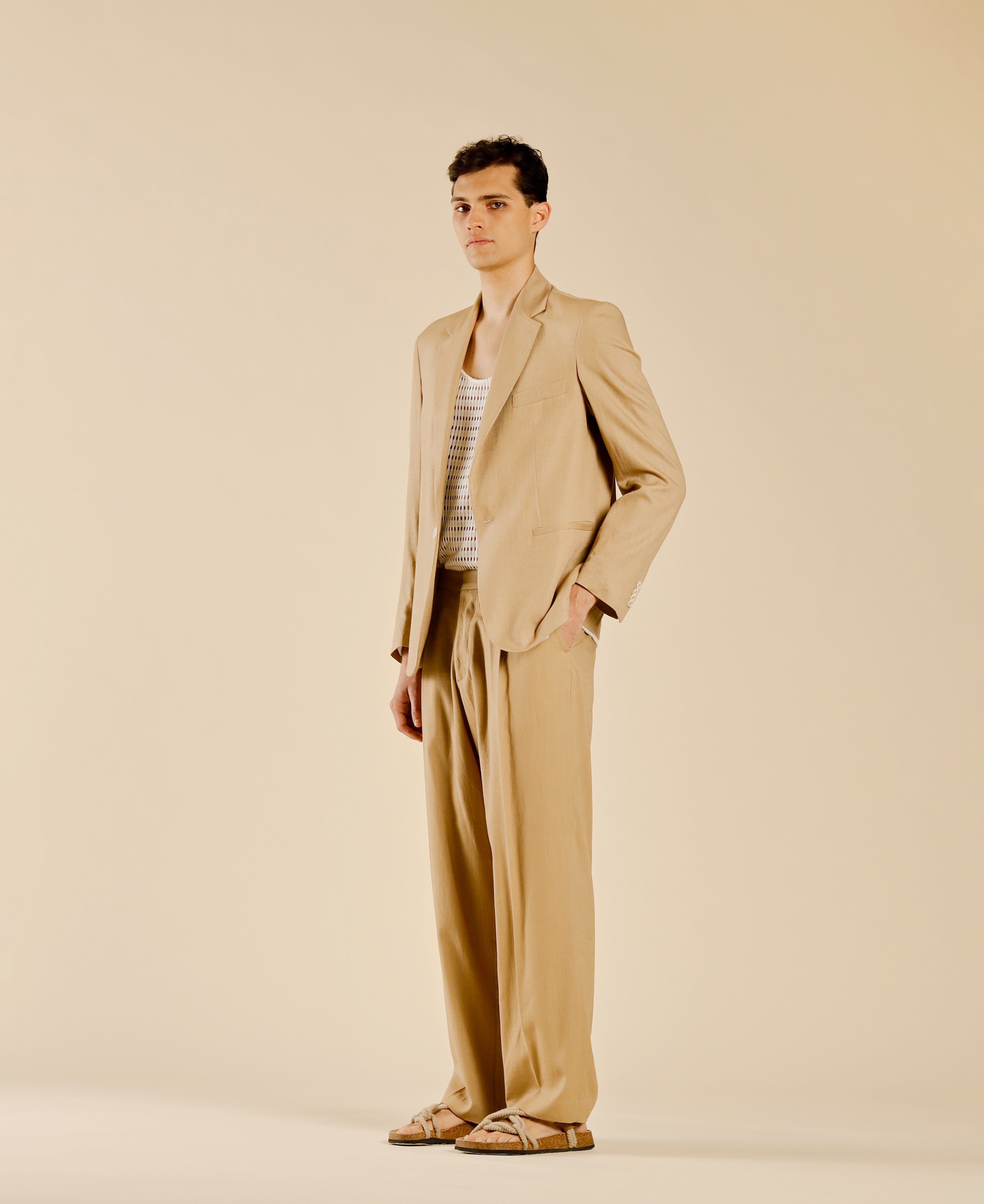 Giacca monopetto in misto lino - Beige