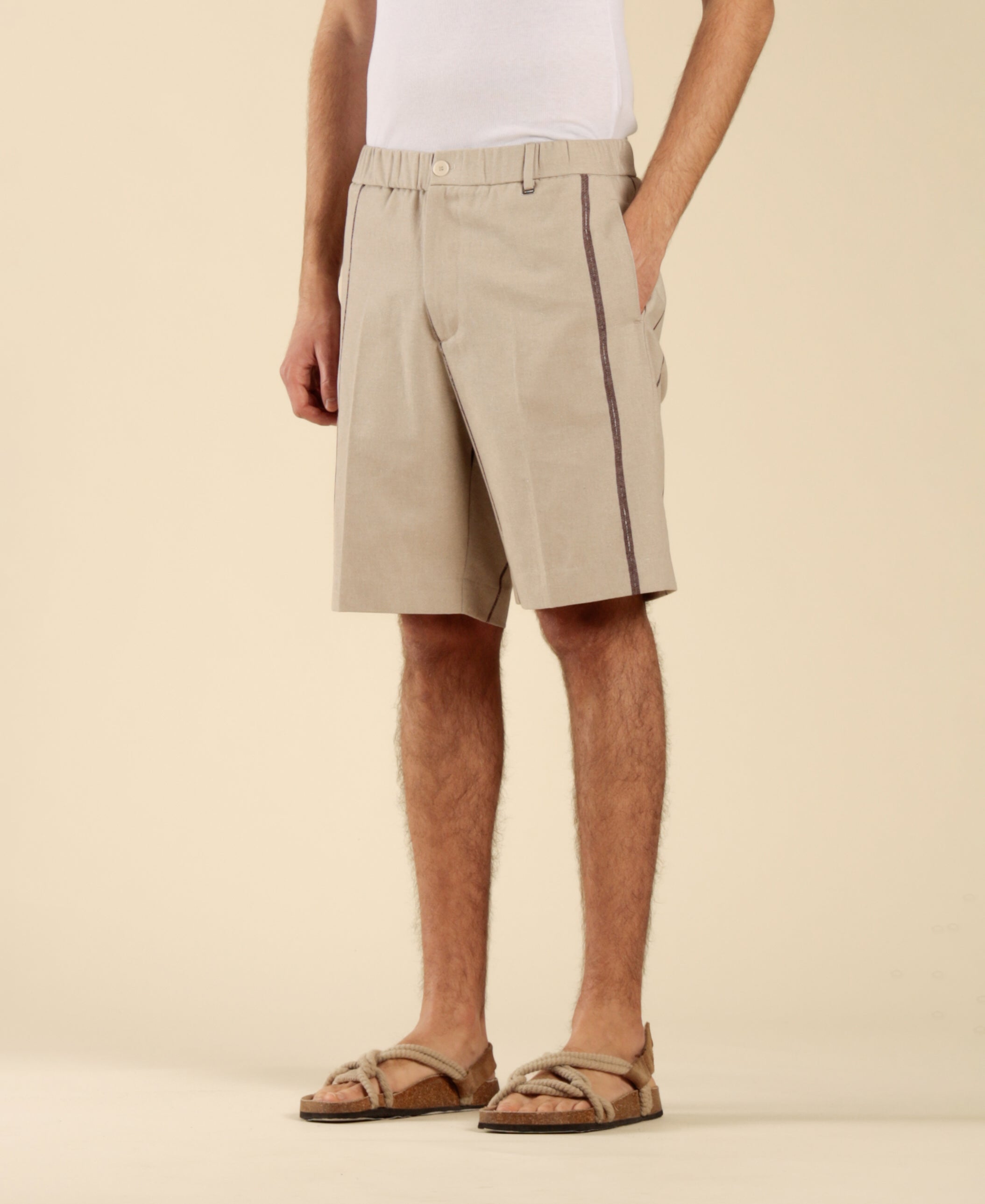 Bermuda in cotone con elastico a righe