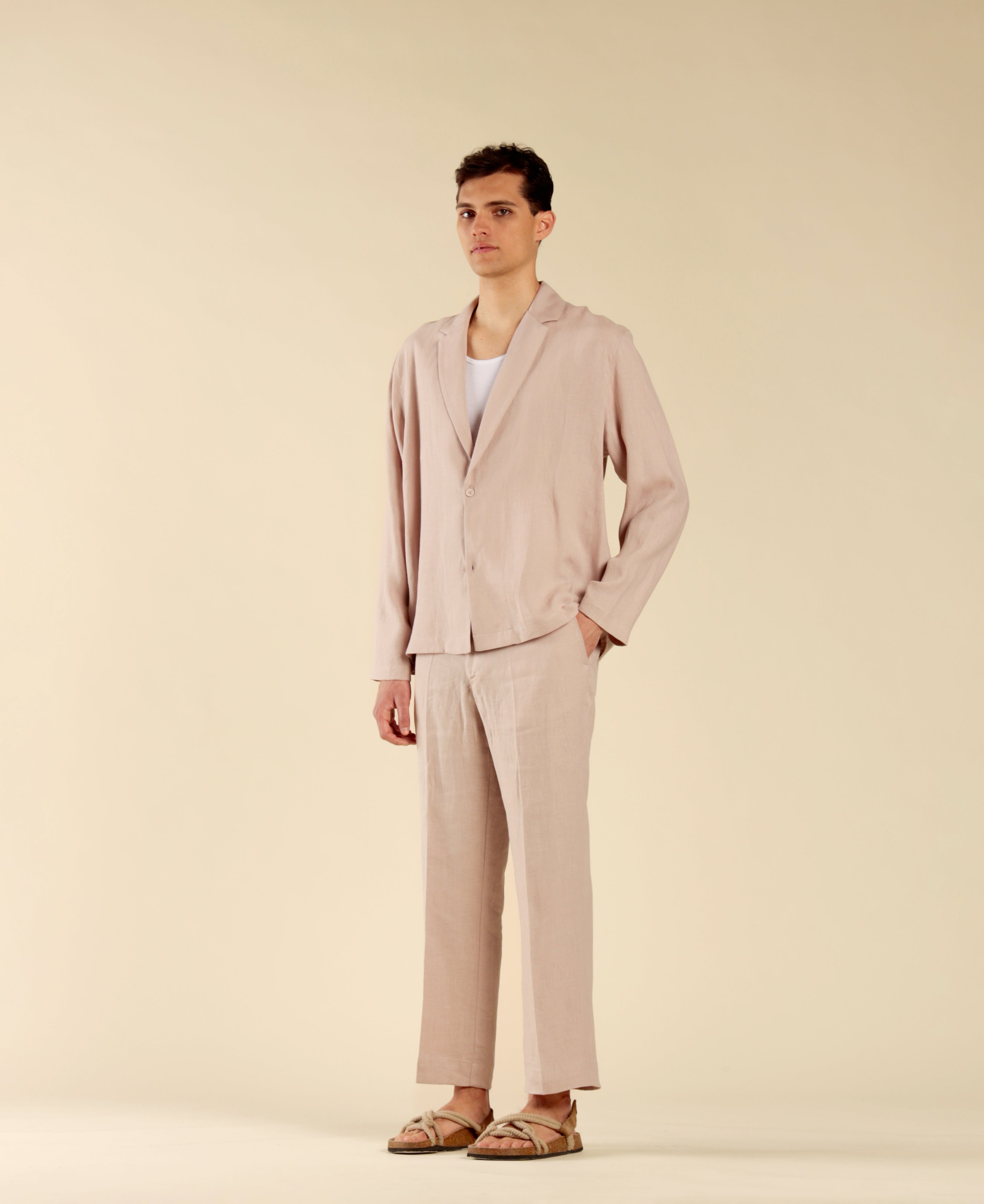 Pantalone corto in 100% lino - Cipria