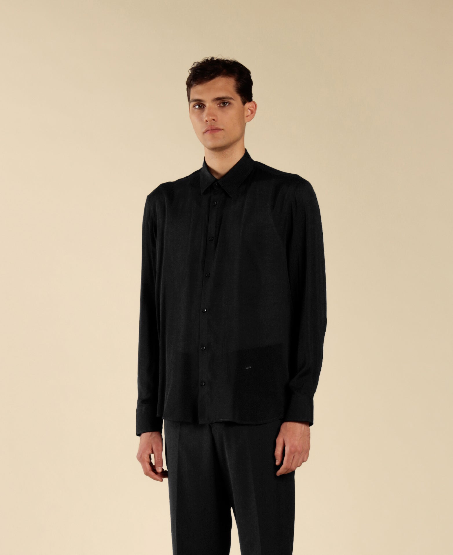 Camicia in viscosa semitrasparente - Nero