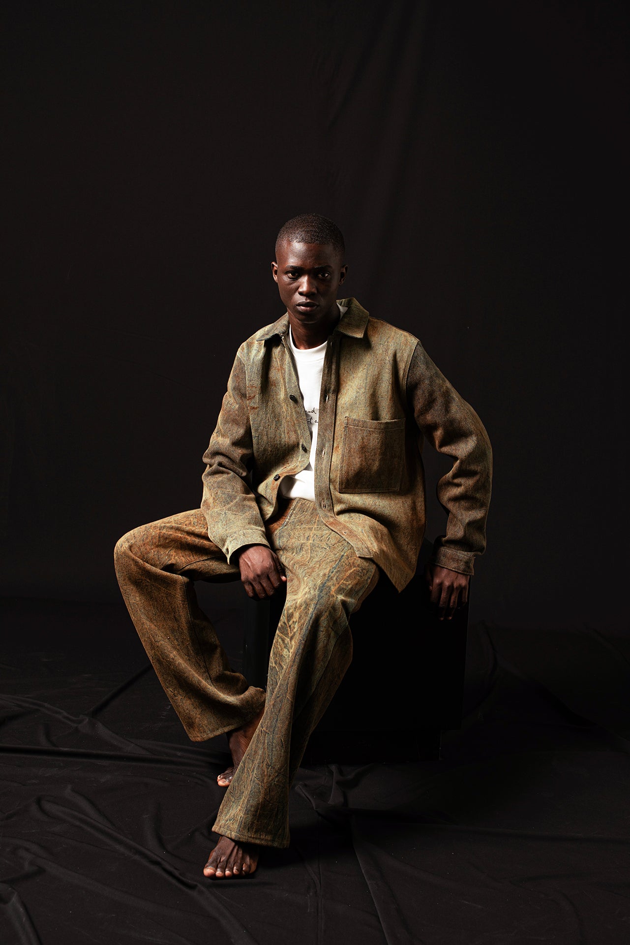 Chemise en denim délavé effet rouille