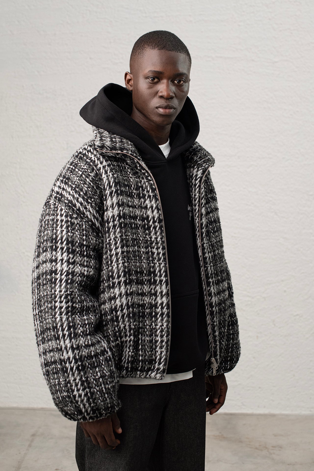 veste oversize en tweed à carreaux