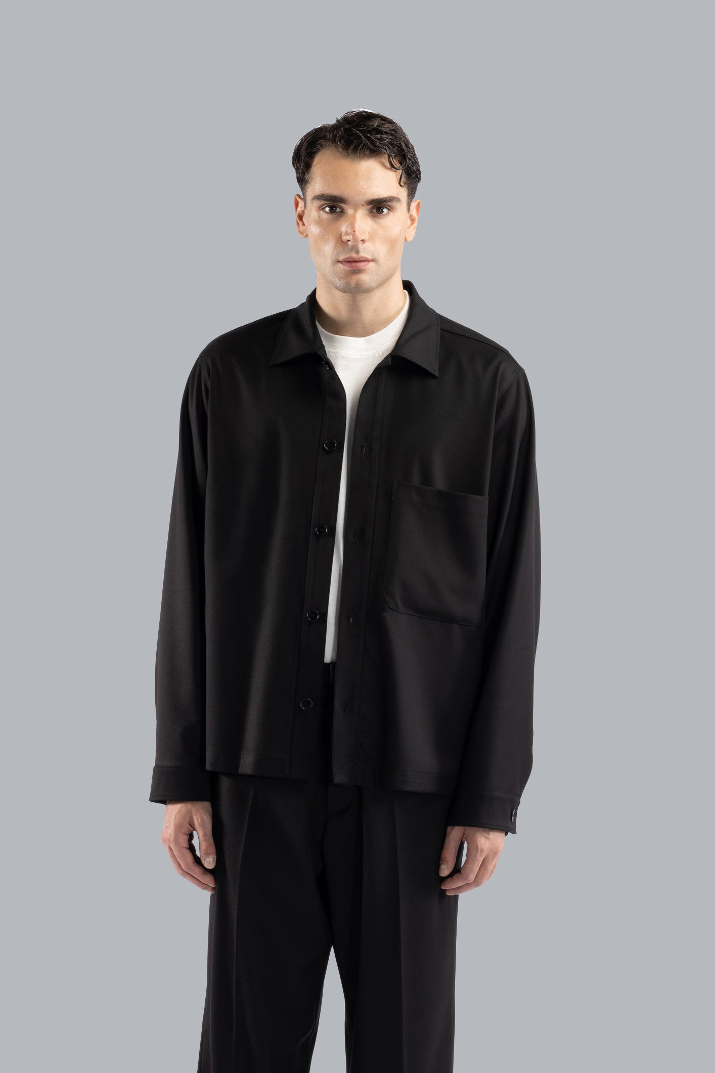 Camicia maniche lunghe con tasca - Nero