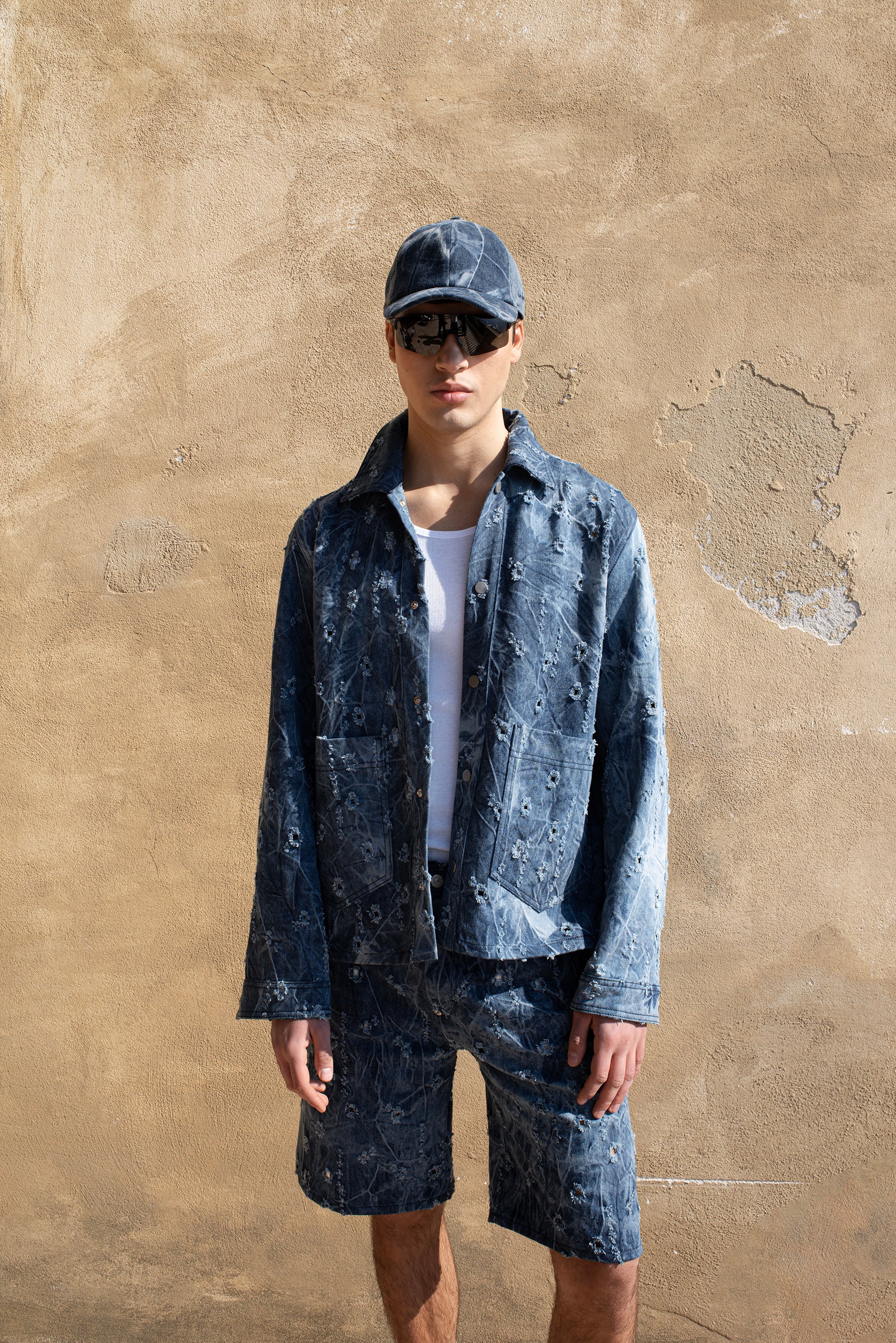casquette de baseball en coton denim bleu
