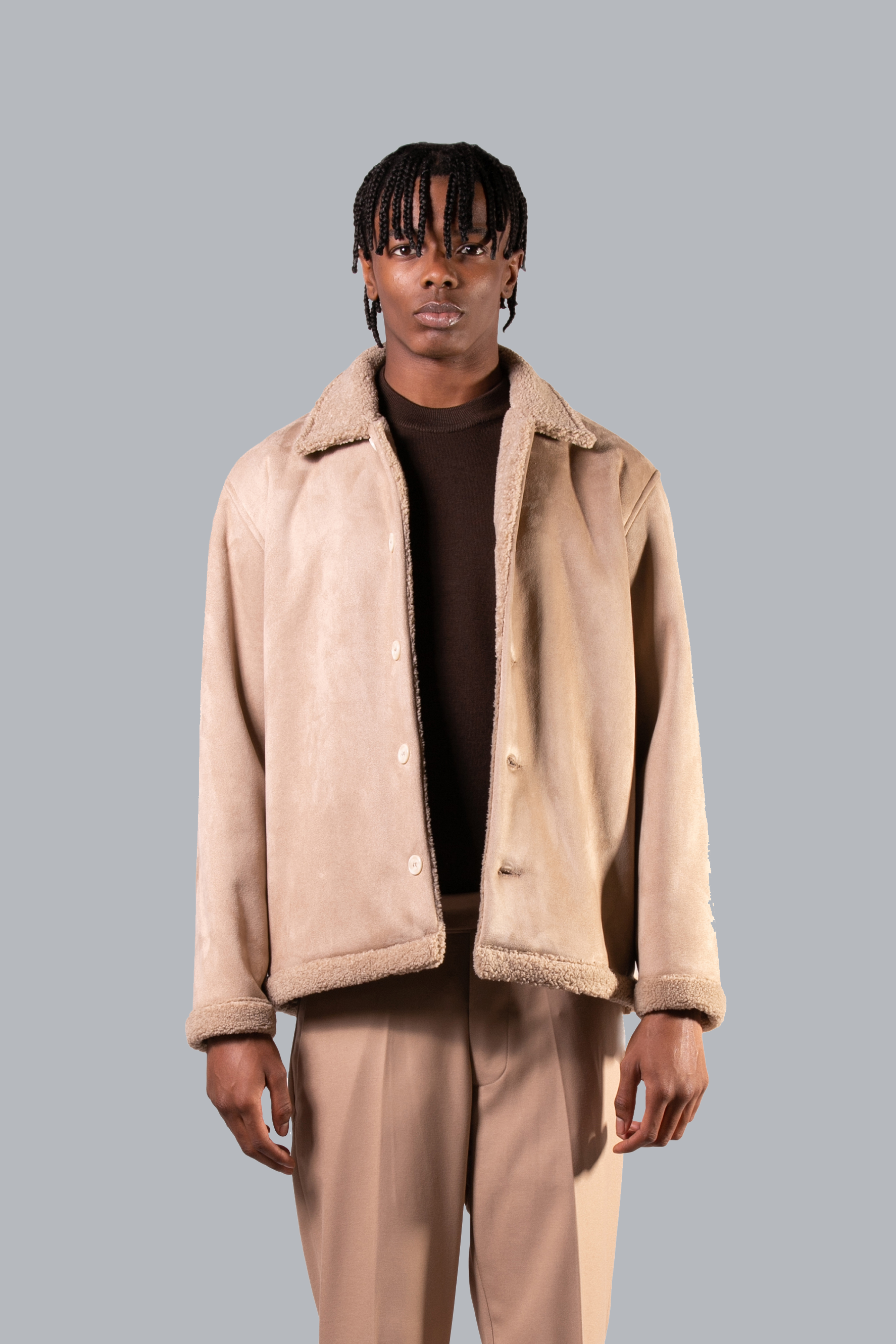 Veste en laine mélangée effet peau de mouton - Beige