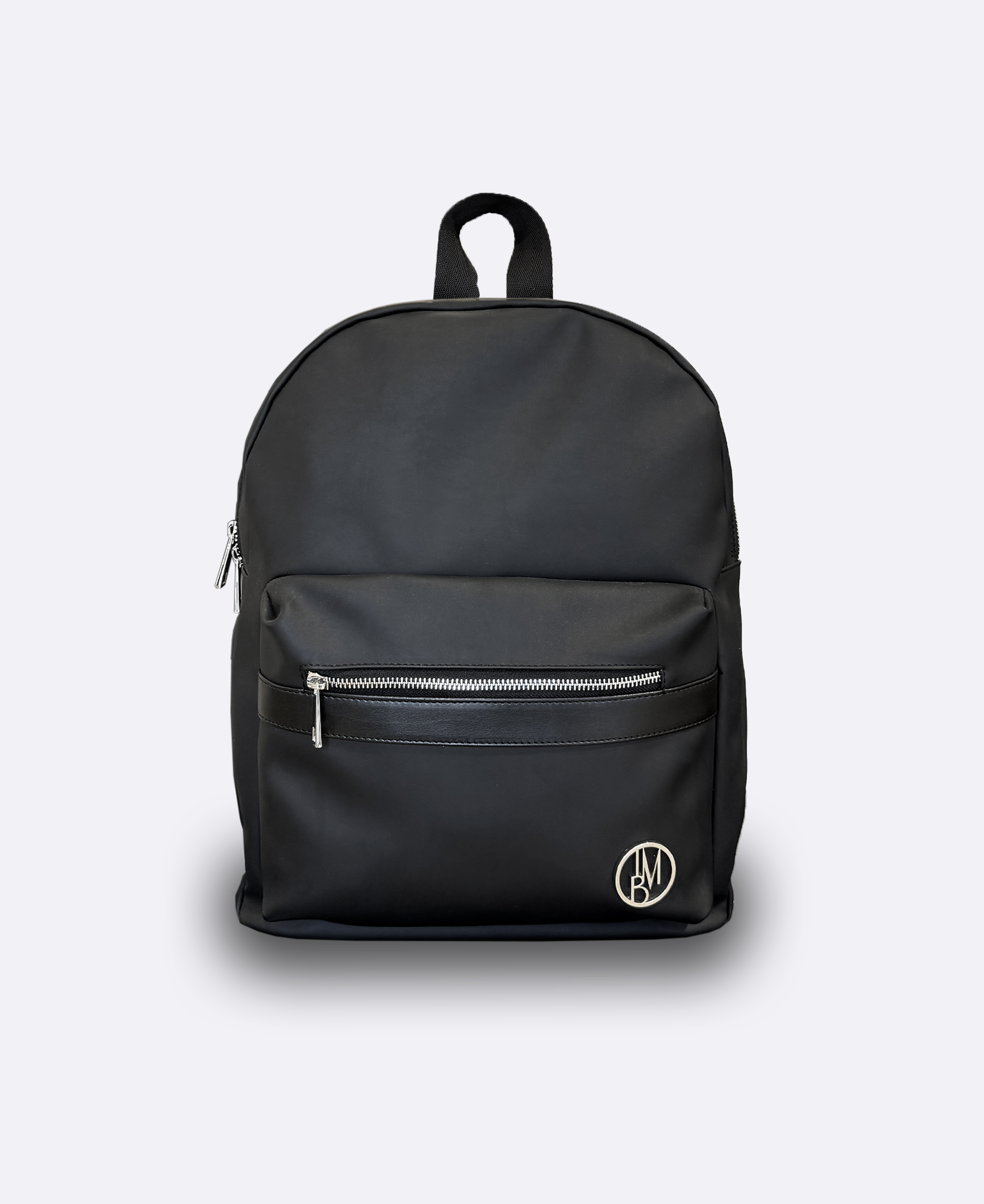 black leather backpack with metal I'M BRIAN-BACKPACK-BLACK